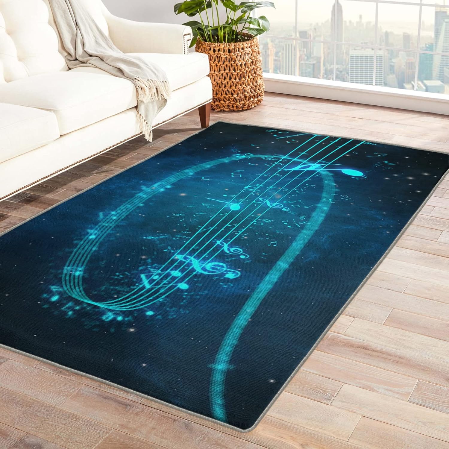 Music Note Area Rug 6x8 ft for Bedroom Living Room Music Carpet for