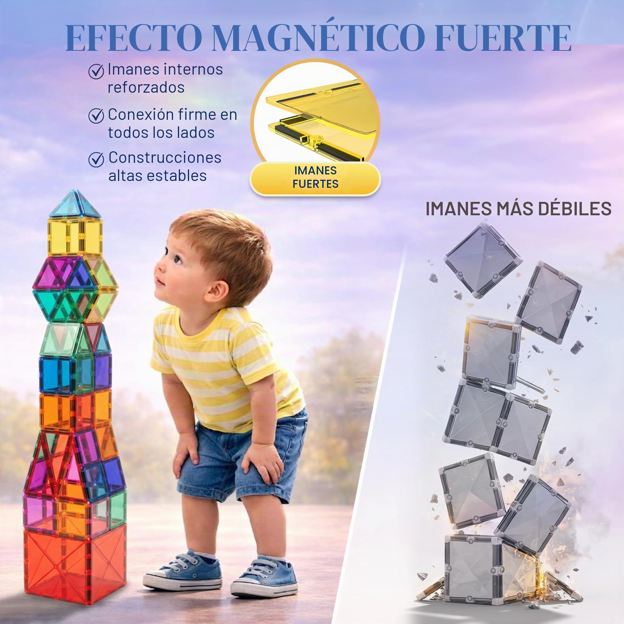 Juguete de Bloques de Construcción Magnéticos – Bloques Magnéticos Educativos Stem para Niños, Aprendizaje Creativo Sensorial Montessori para Bebés y Niños de 3+ Años – 57 Piezas