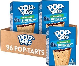 Pop-Tarts Toaster Pastries, Breakfast Food and Kids Snacks, Unfrosted Blueberry, 10.15lb Case (96 Count)