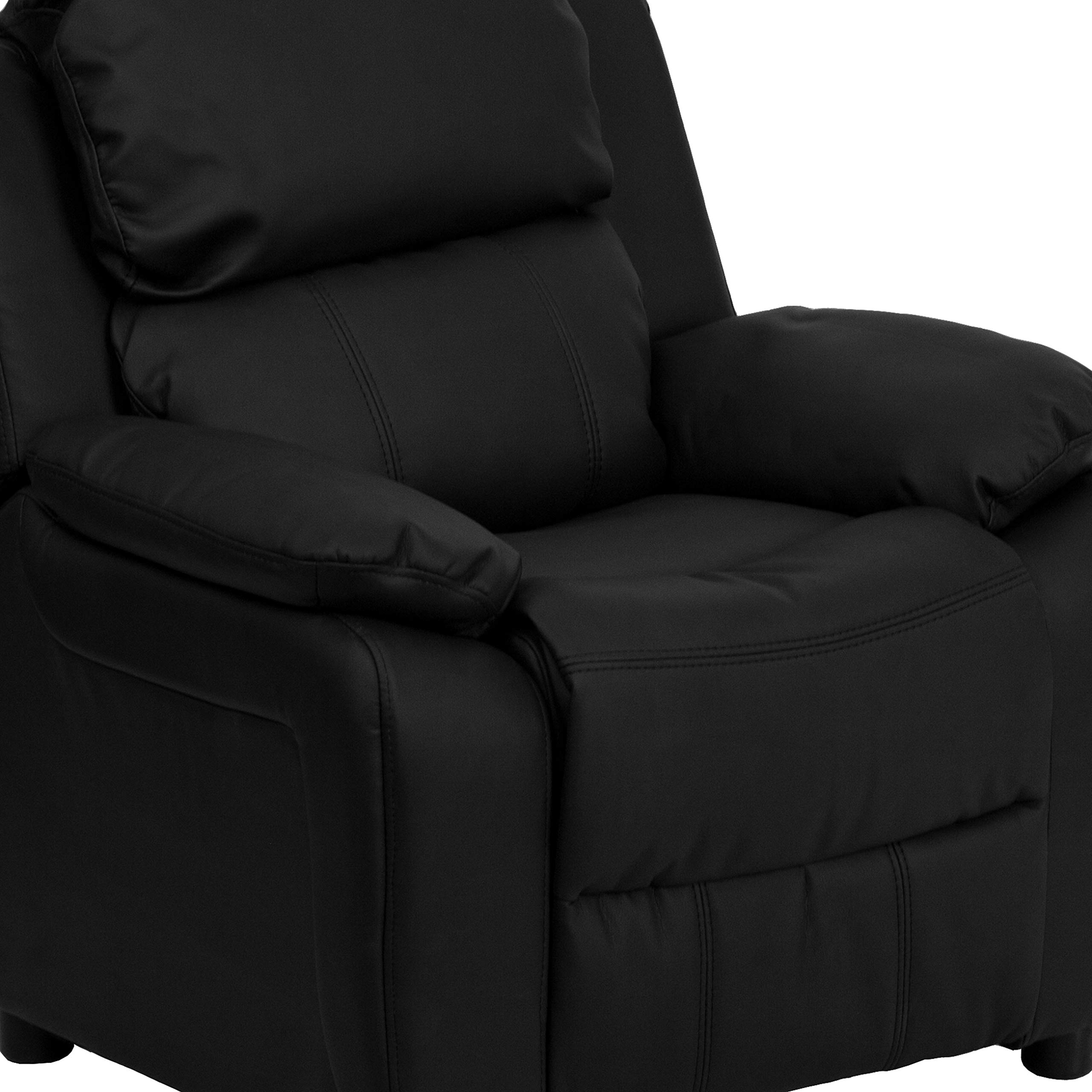Flash Furniture Deluxe Padded Contemporary Kids Recliner with Storage Arms, Leather, Black, 66.04 x 53.34 x 53.34 cm