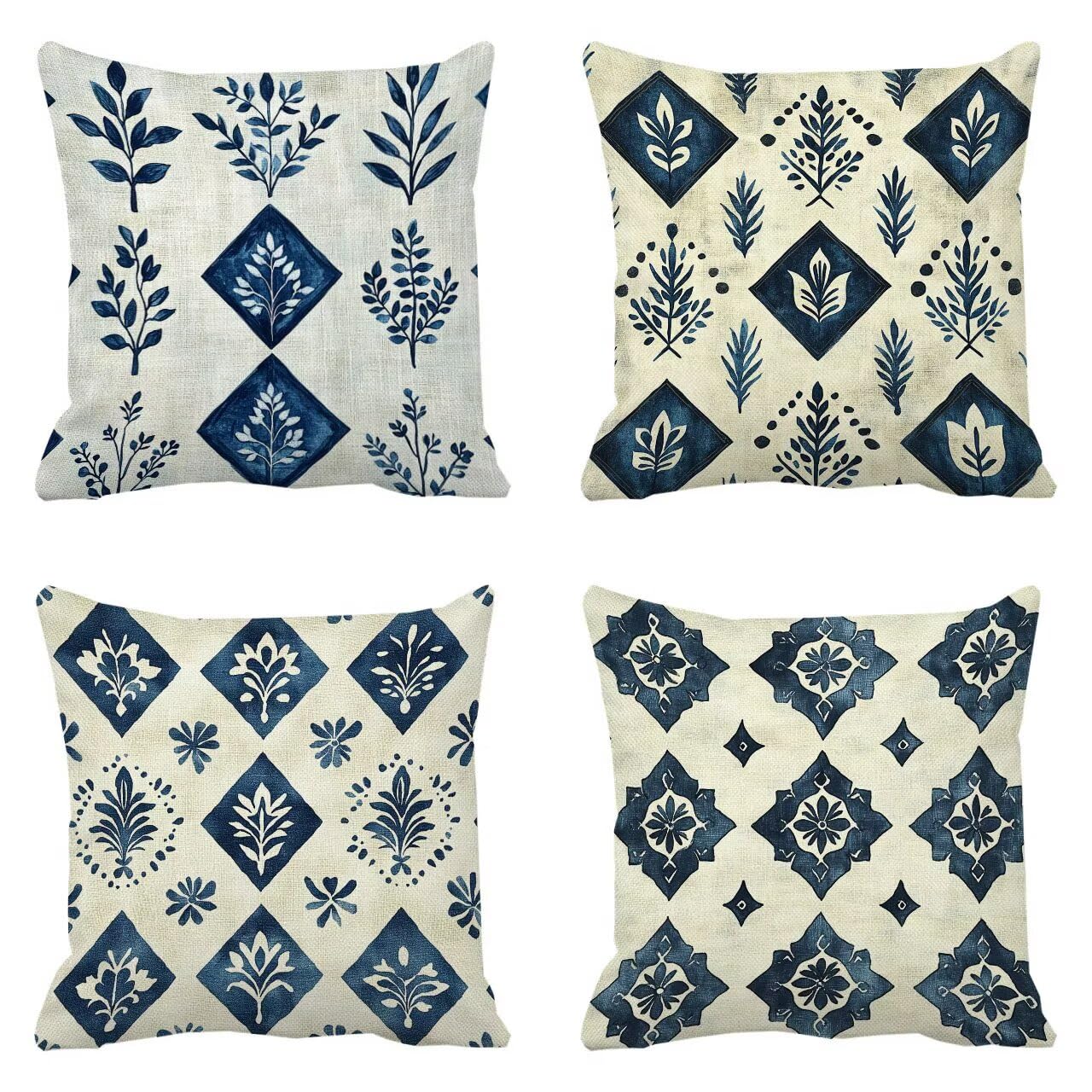 Coussin canape bleu 30x30 cm lot de 4 housses geometriques en lin impermeable pour salon jardin