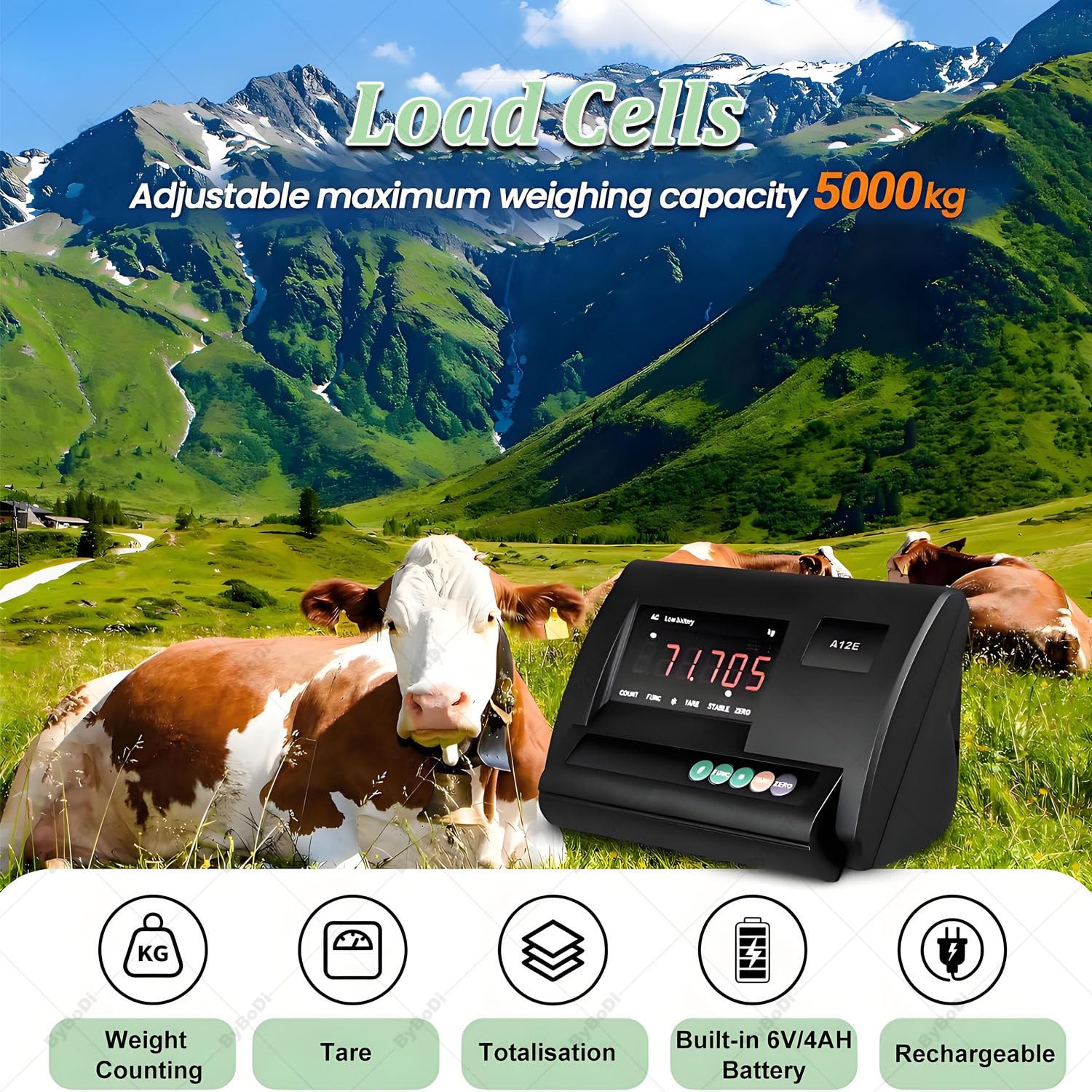 Bilancia per Bestiame ad Alta precisione, Kit cella di carico con capacità di carico di 5000 kg/11023 libbre con Display LED, con Scatola di Giunzione a 4 Fili, Doppia Alimentazione 3000kg
