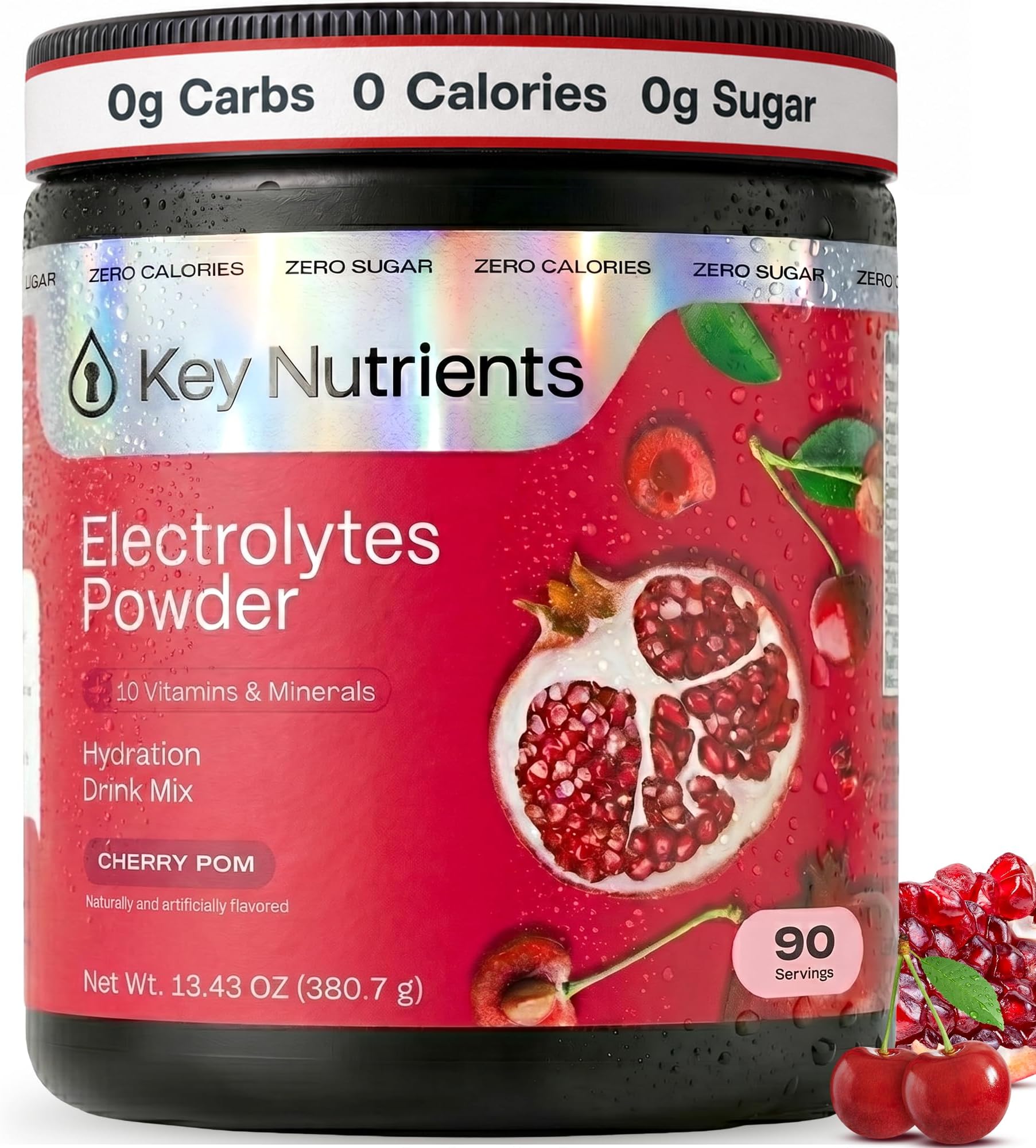 KEY NUTRIENTS Multivitamin Electrolytes Powder, Cherry Pom, 90 Servings | Zero Sugar Hydration with Magnesium, Sodium & 10 Vitamins and Minerals, Stevia Sweetened, Keto Friendly & Vegan, Made in USA