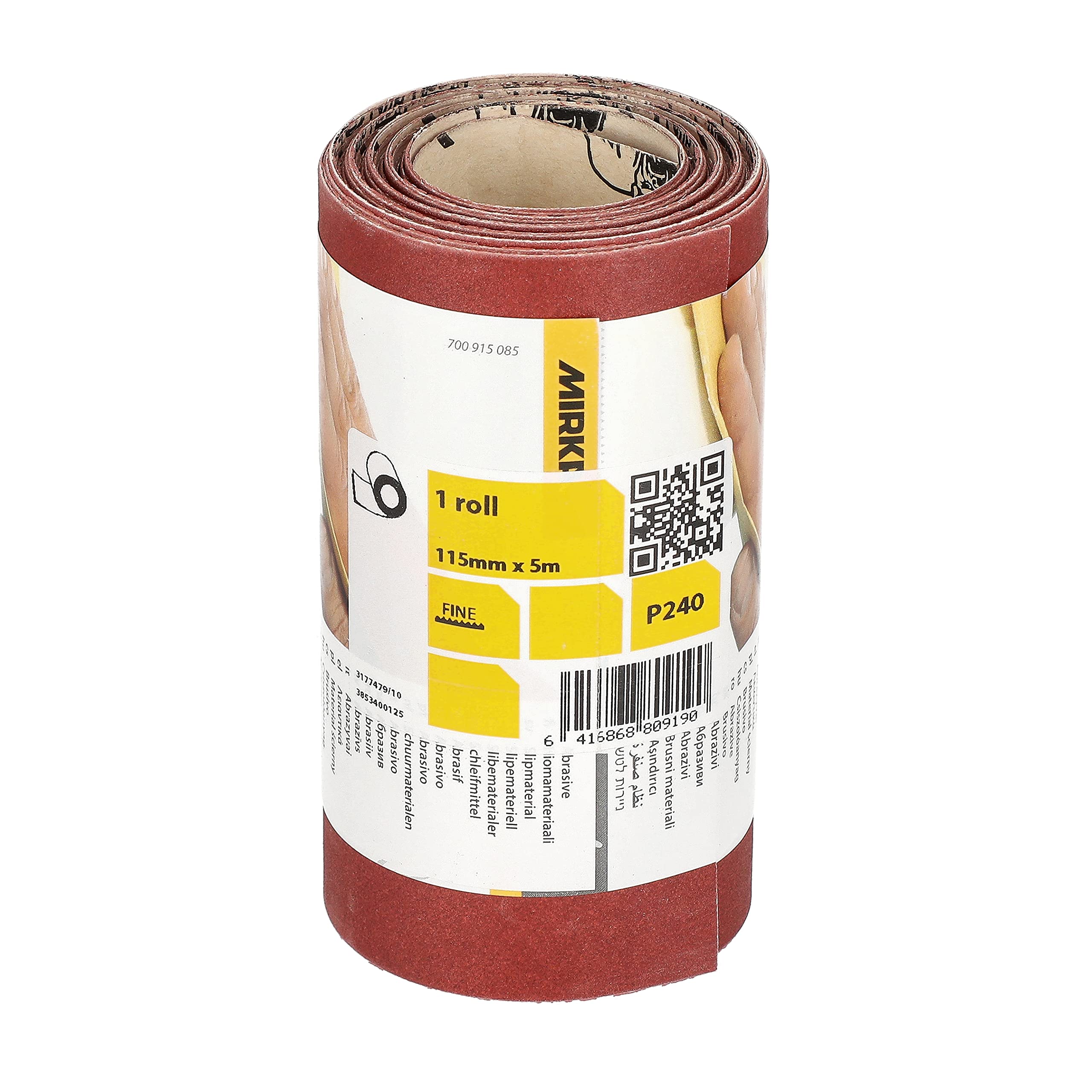 Mirka Rollo Papel de Lija Abrasivo Rojo 115 mm x 5 m Grano P240 | Rollo de papel abrasivo P240 para lijar madera metal plástico compatible con herramientas eléctricas y pulidoras