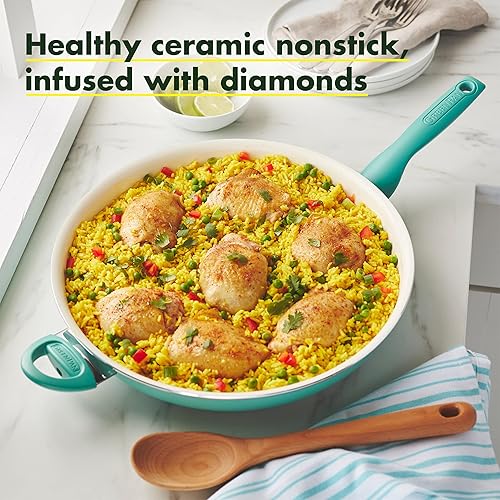 Miniatura 3 de GreenPan Rio Healthy Ceramic - Sartén antiadherente de 13.5 pulgadas con mango auxiliar, sin PFAS, apto para lavavajillas, turquesa