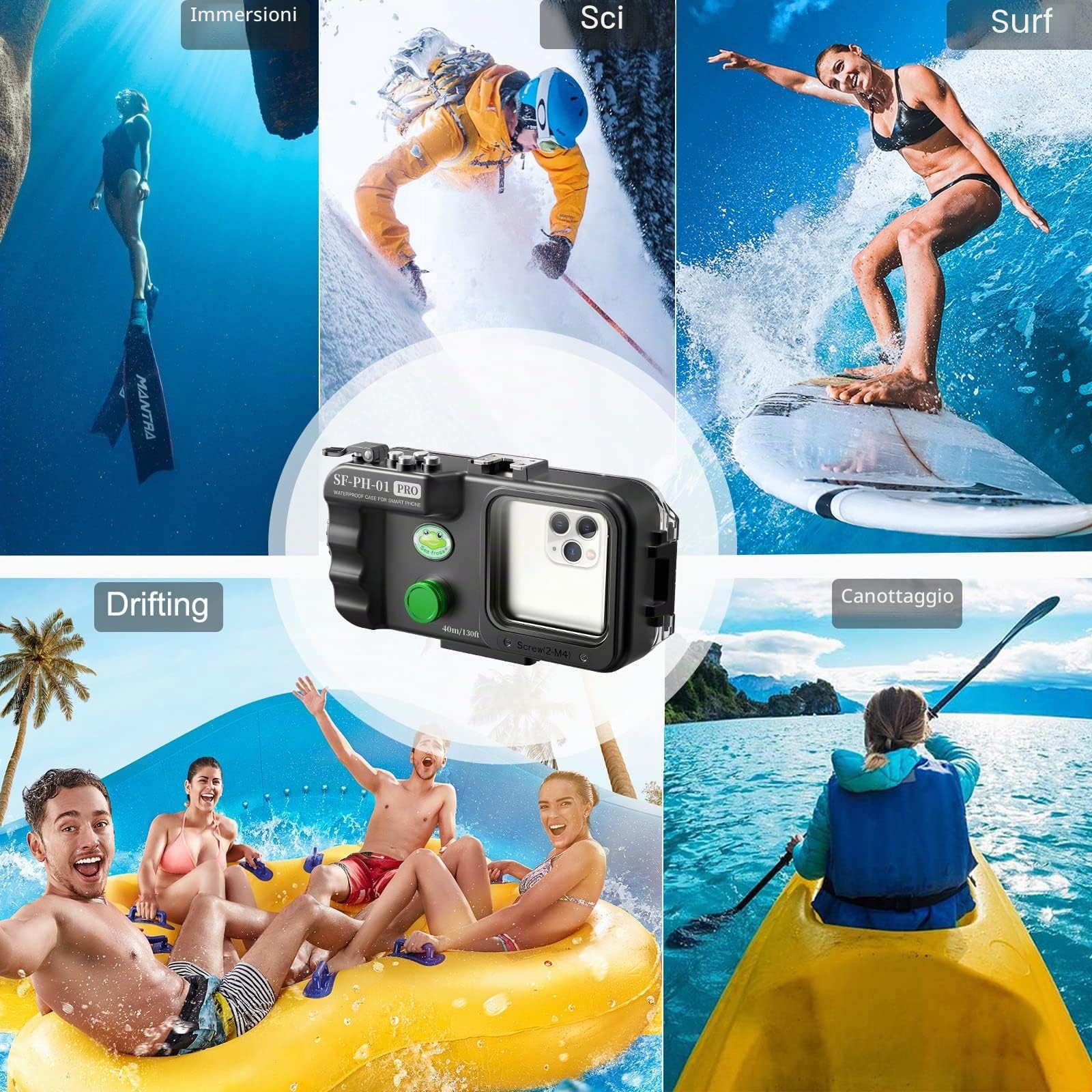 HolaFoto Seafrogs Sf-Ph-01 Pro Professionista Custodia Per Il Telefono Di Immersione [40 M/130Ft] Alloggiamento Impermeabile Per Cellulare Andriod E Iphone