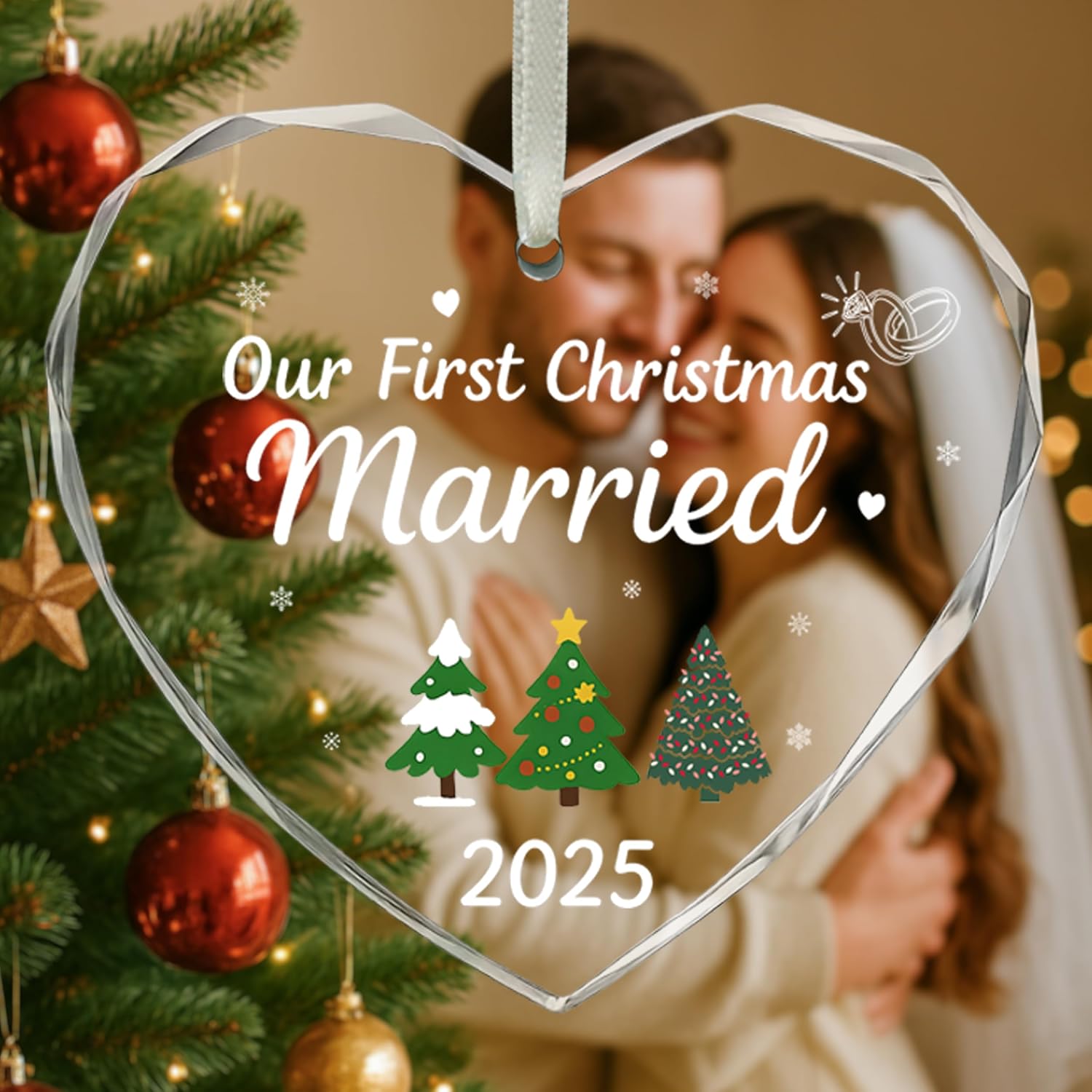 First Christmas Married Ornament 2025, 1st Crystal Christmas Tree Hanging Ornament, Mr. & Mrs. Gifts Newlywed Gift for Couples Just Married Gifts 2025 - Image 3