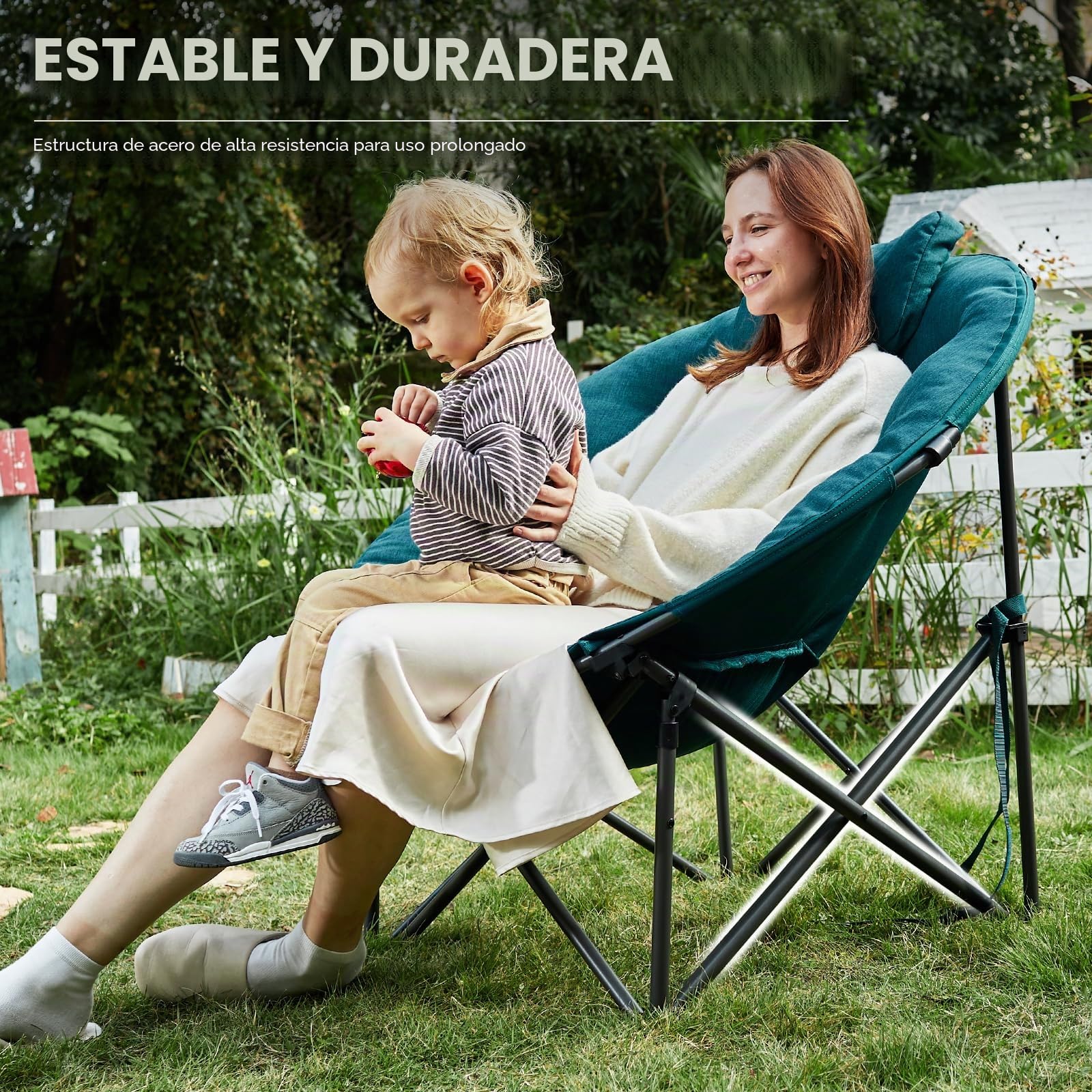 EVER ADVANCED Moonchair XXL - Silla de camping plegable (150 kg, redonda, acolchada, extra ancha, para exteriores, camping, jardín, balcón, interior, color verde