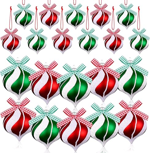 Jutom 12 adornos de caramelo de menta de Navidad, decoración de bolas de color rojo, verde y blanco, adornos de rayas de Navidad para árbol de