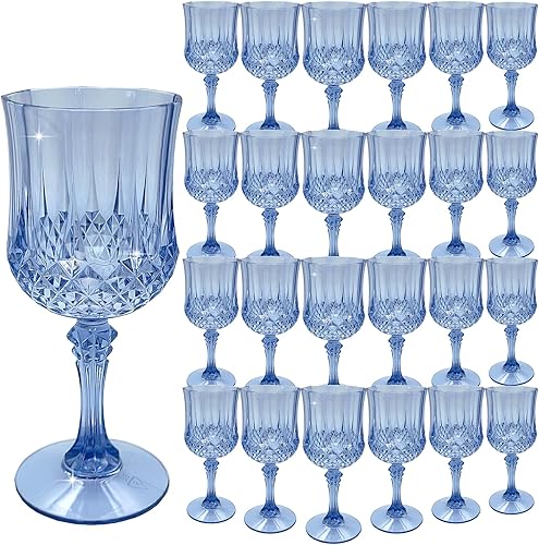 Copas de vino de plástico, estilo vintage para beber cordiales, ideales para recepciones de bodas y fiestas (24, azul)