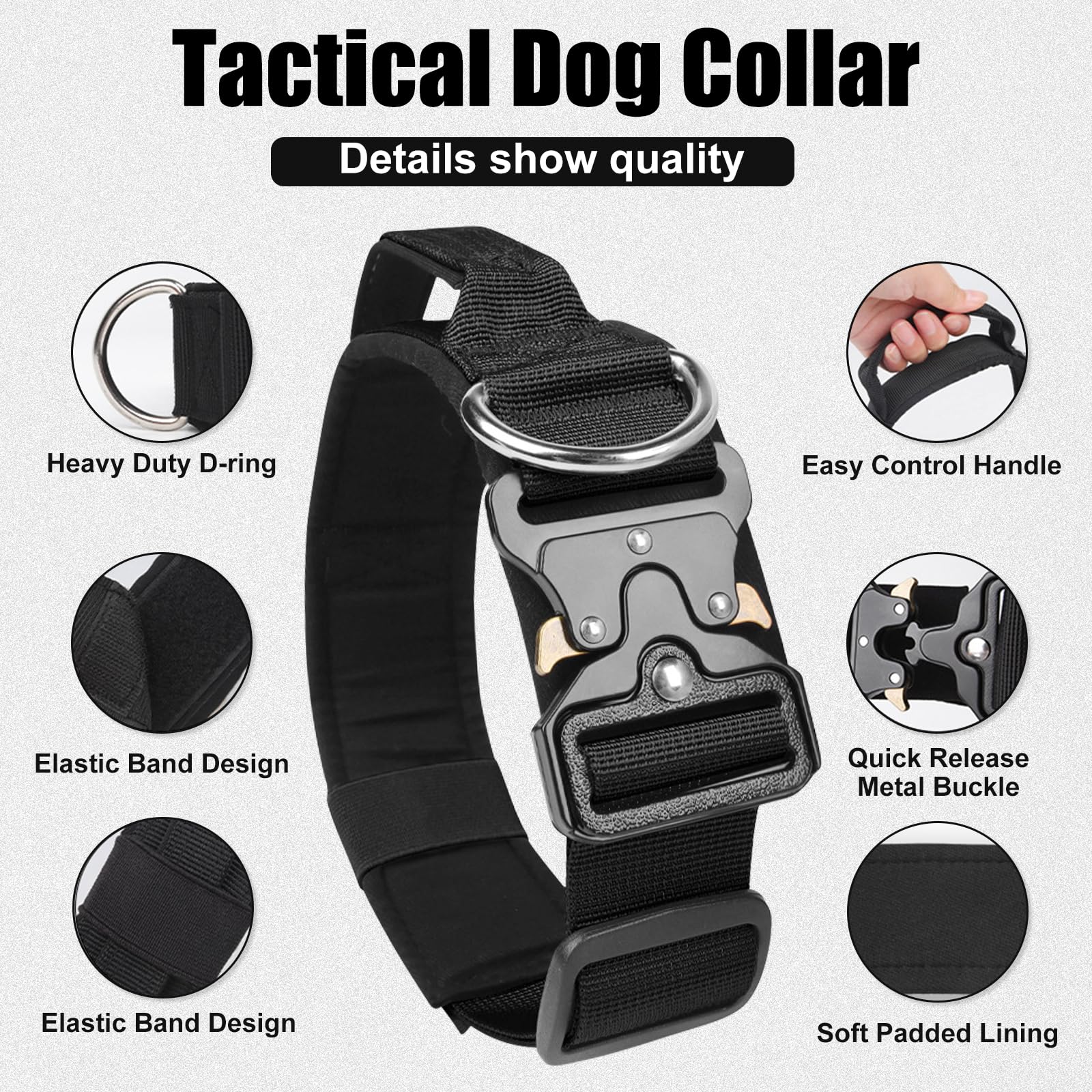 AKOFIC Tactical Dog Collar and Lead Set, Heavy Duty Wide Dog Collar with Handle and Soft Padded - Image 2