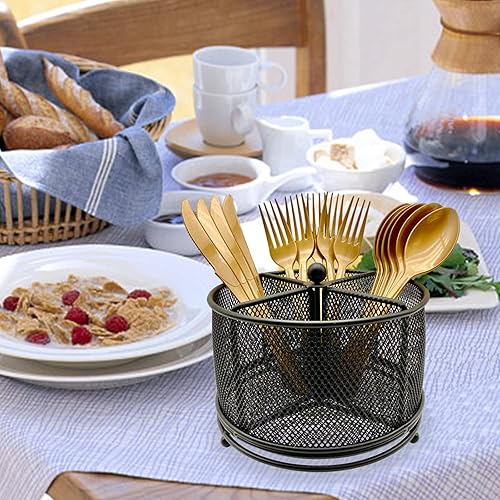 Miniatura 10 de Organizador de utensilios de metal giratorio de 360  4 compartimentos para cubiertos, tenedor, cuchara, servilleta, organizador de cubiertos, cesta