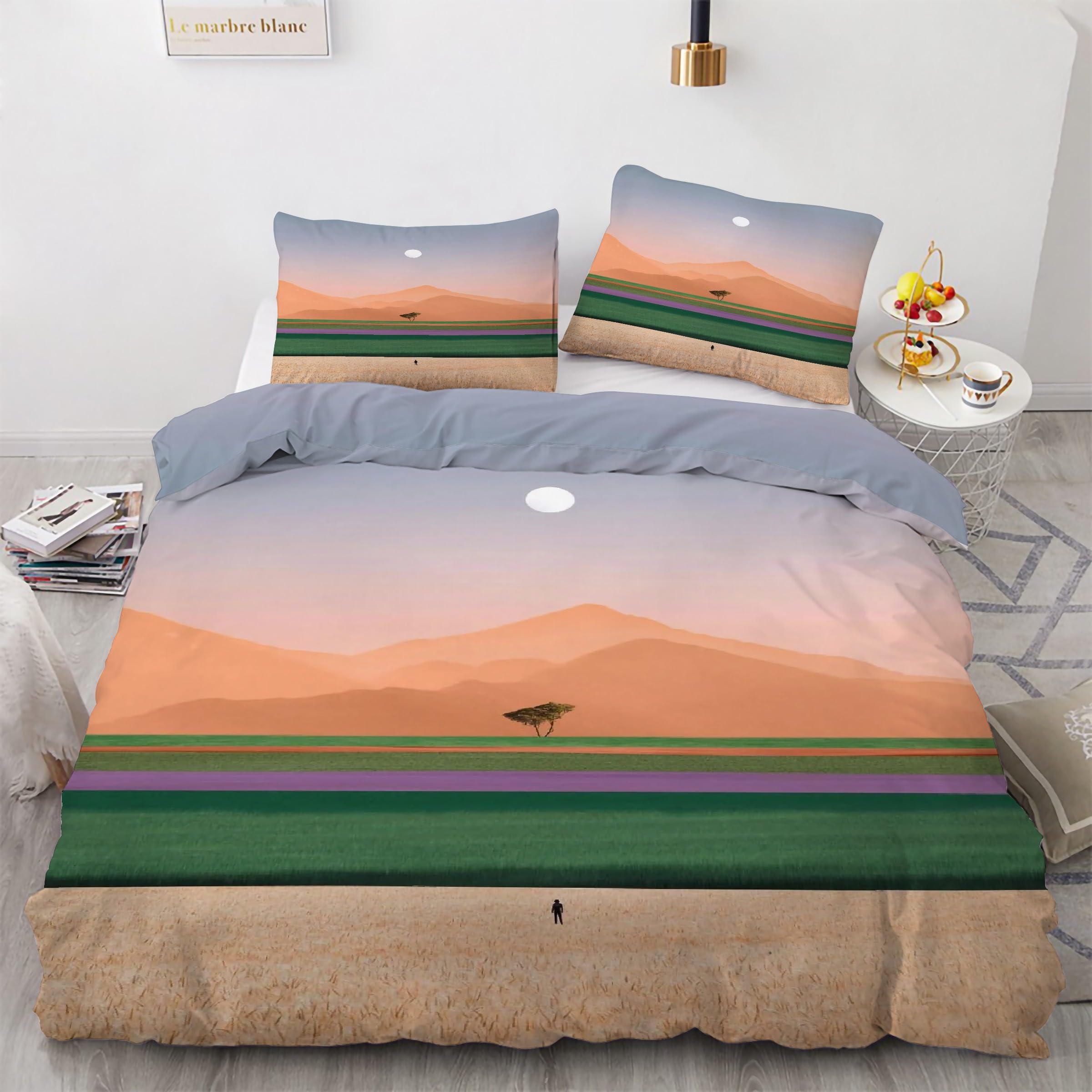 Parure de lit 3 pièces imprimé montagne avec housse de couette zippée en microfibre fluide