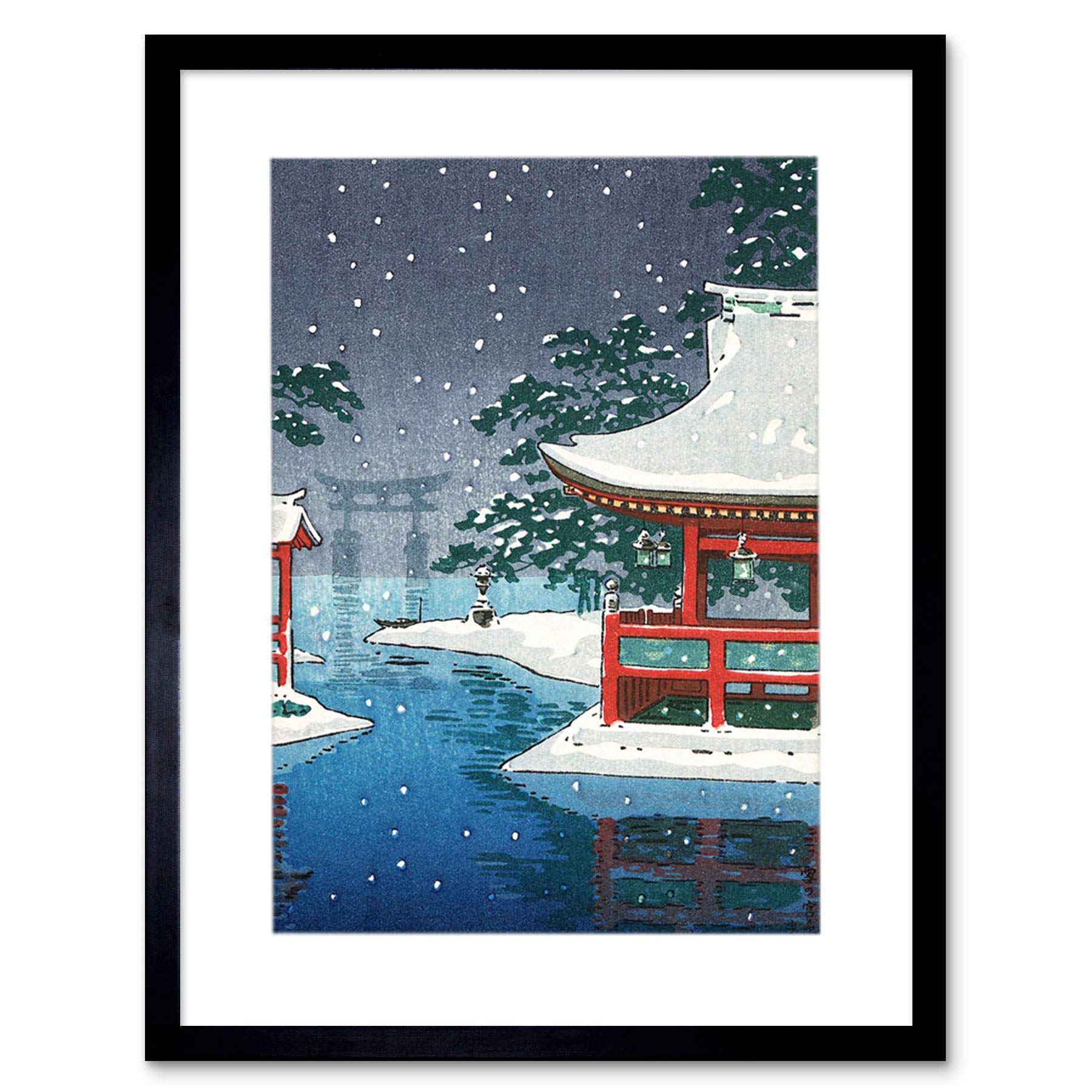 Wee Blue Coo Painting Postcard Japan Pagoda Torii Shinto Temple Picture Framed Wall Art Print