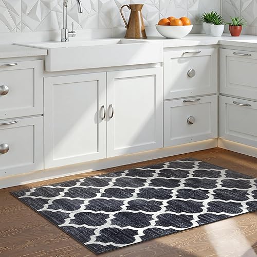 Miniatura 3 de Lahome - Alfombra marroquí, lavable, de 2 x 4 pies, antideslizante, de color negro y decorativa, para pasillo, lavandería, cocina y entrada