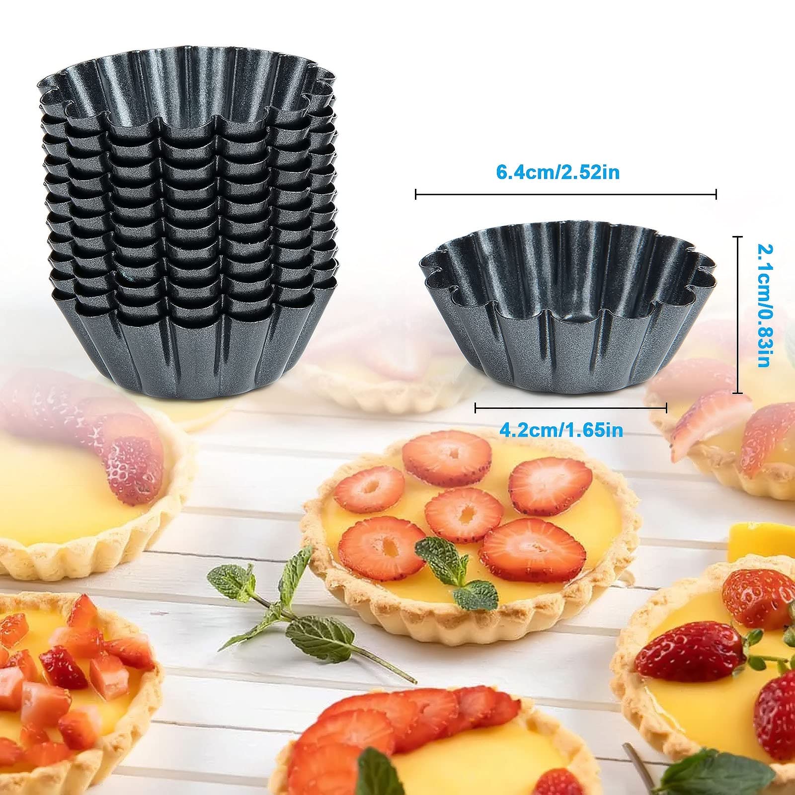 Comius Sharp Stampi di Crostate di Uova, 12 Pezzi Pirottini in Acciaio al Carbonio, Stampo per Crostata, Formine per Muffin, Stampi per Budini, Riutilizzabile e Antiaderente (6,5cm)