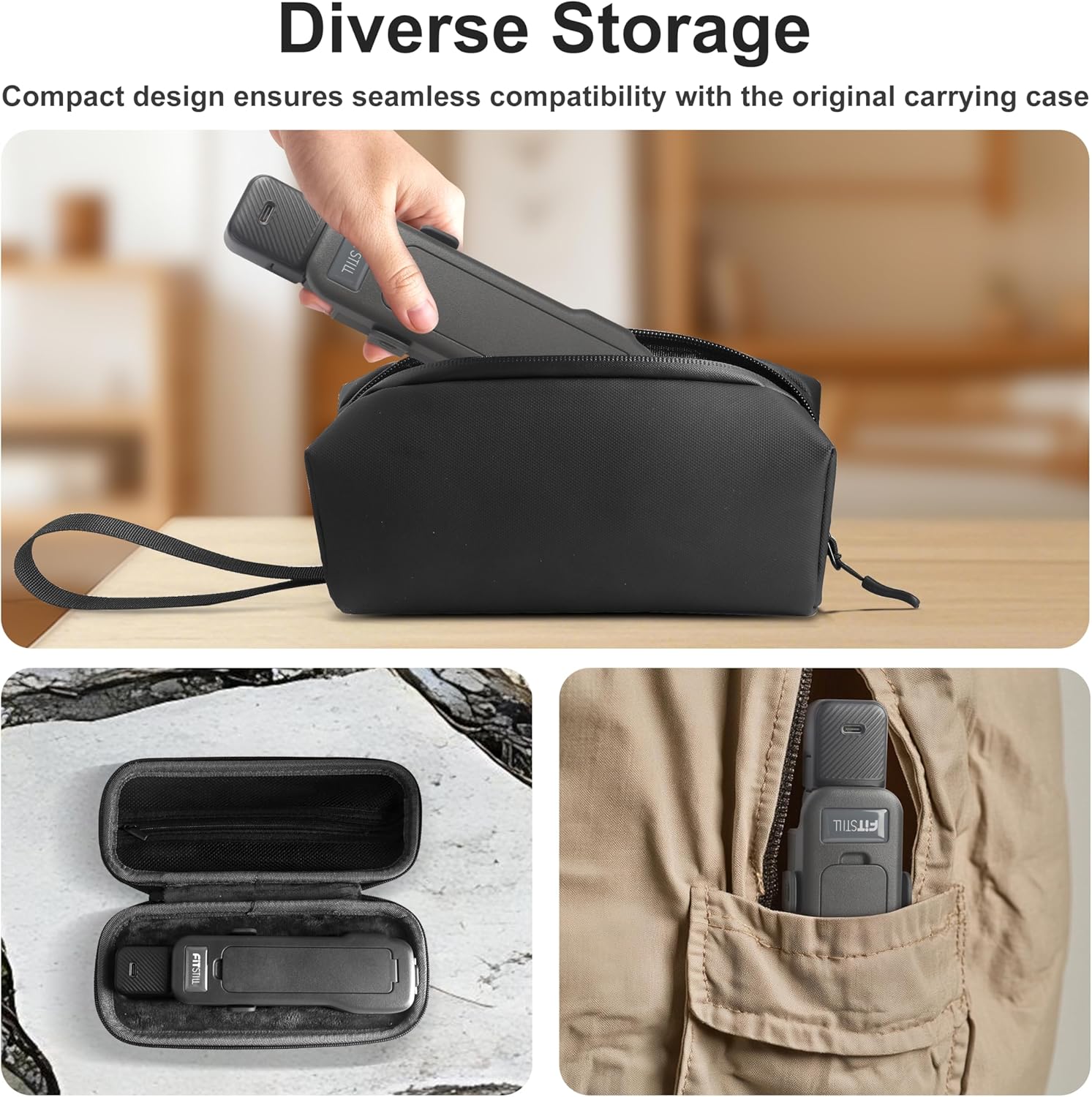 FitStill Protective Cover for DJI Osmo Pocket 3,All-Round Protection/Matching Original Protective Case,Storage ND Filters, with Strap and Safety Rope, Pocket3 Protective Case Accessory - Image 4