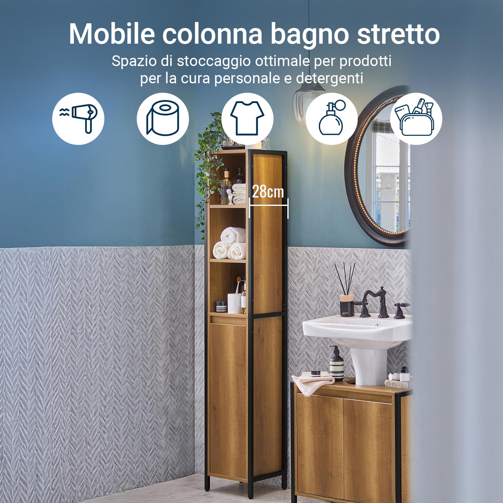 SoBuy Colonna Bagno Alta Stretta Salvaspazio 3 Ripiani Aperti 30x168x28cm