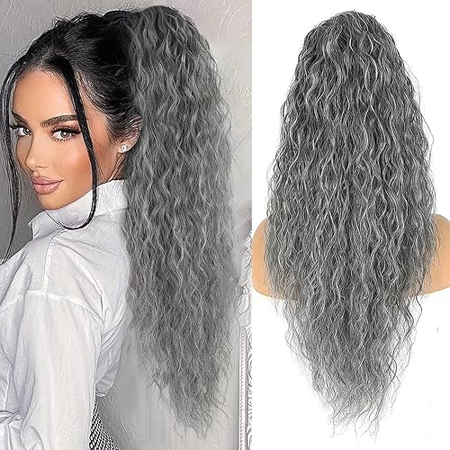 Miniatura 6 de Curly Drawstring Ponytail for Black Women Long 18Inch Kinky Curly Ponytail Extension Synthetic Afro Black Deep Curly Hair Ponytail Deep Wave