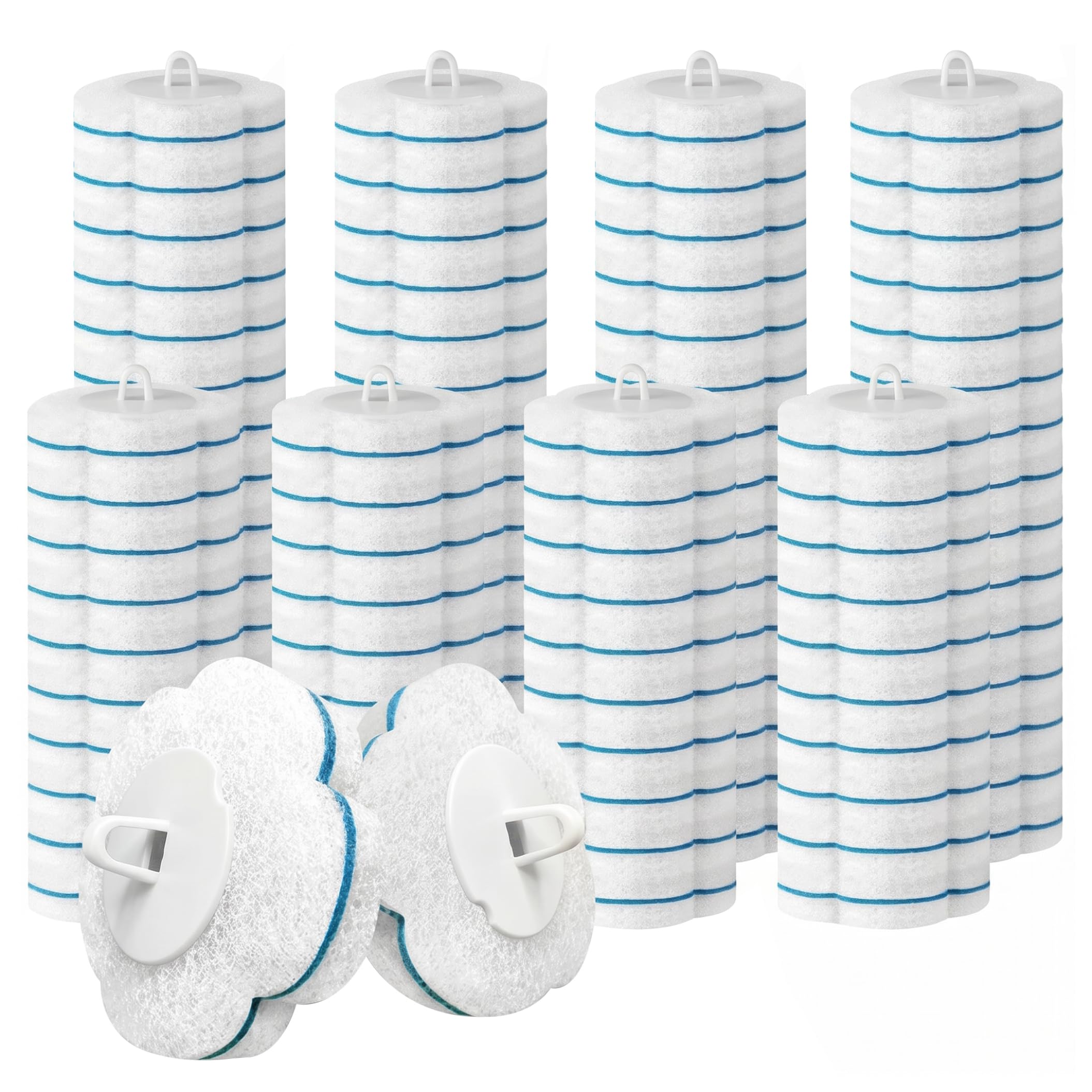 Neptuiby 80 Pack Toilet Scrubber Refill, Disposable Toilet Brush Refills with Built-in Cleaning Solution for Bathroom, White
