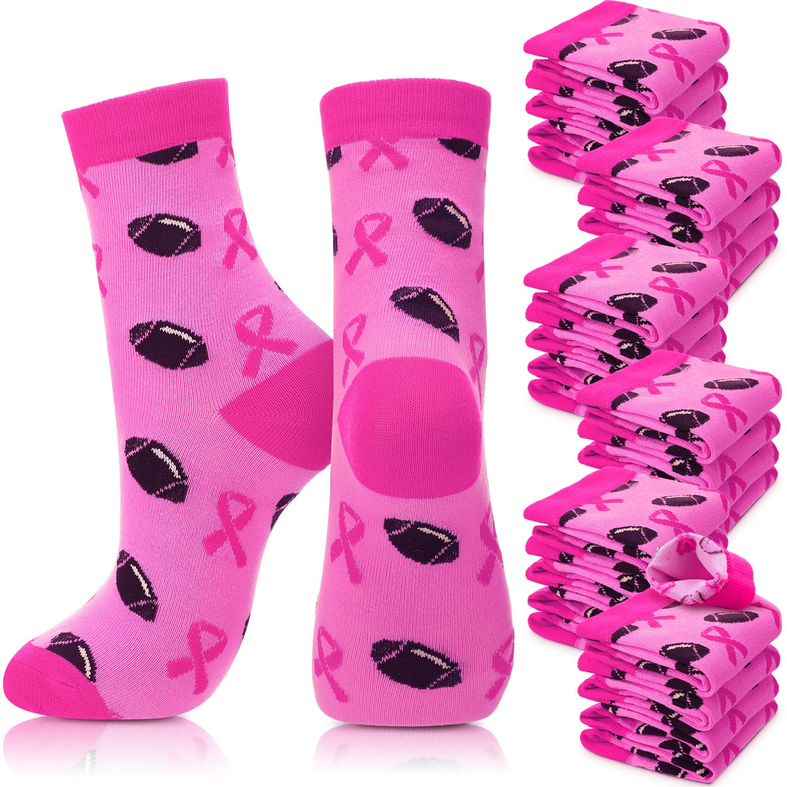 24 Pairs Breast Cancer Awareness Pink Ribbon Women Socks Soft Compression Knee High Sock-image-18