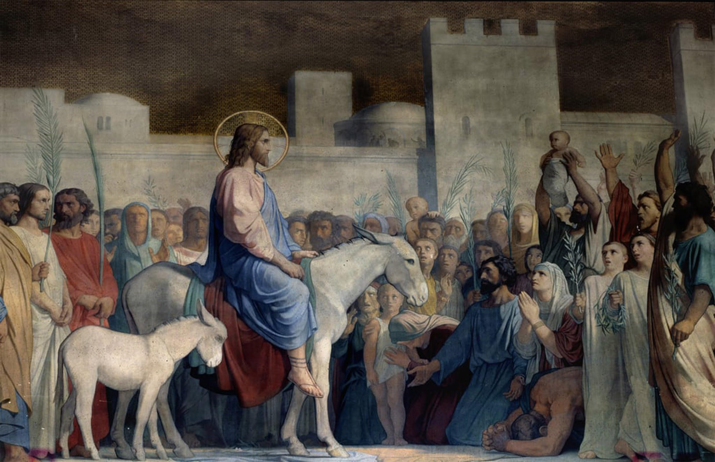 ARTXLXXBN Famous Art Print Poster Vintage Wall Art Christ's Entrance to Jerusalem on Sunday the Inhabitants Greet Him with Joy by Hippolyte Flandrin Canvas Art Poster for Home Decor 60x90cm