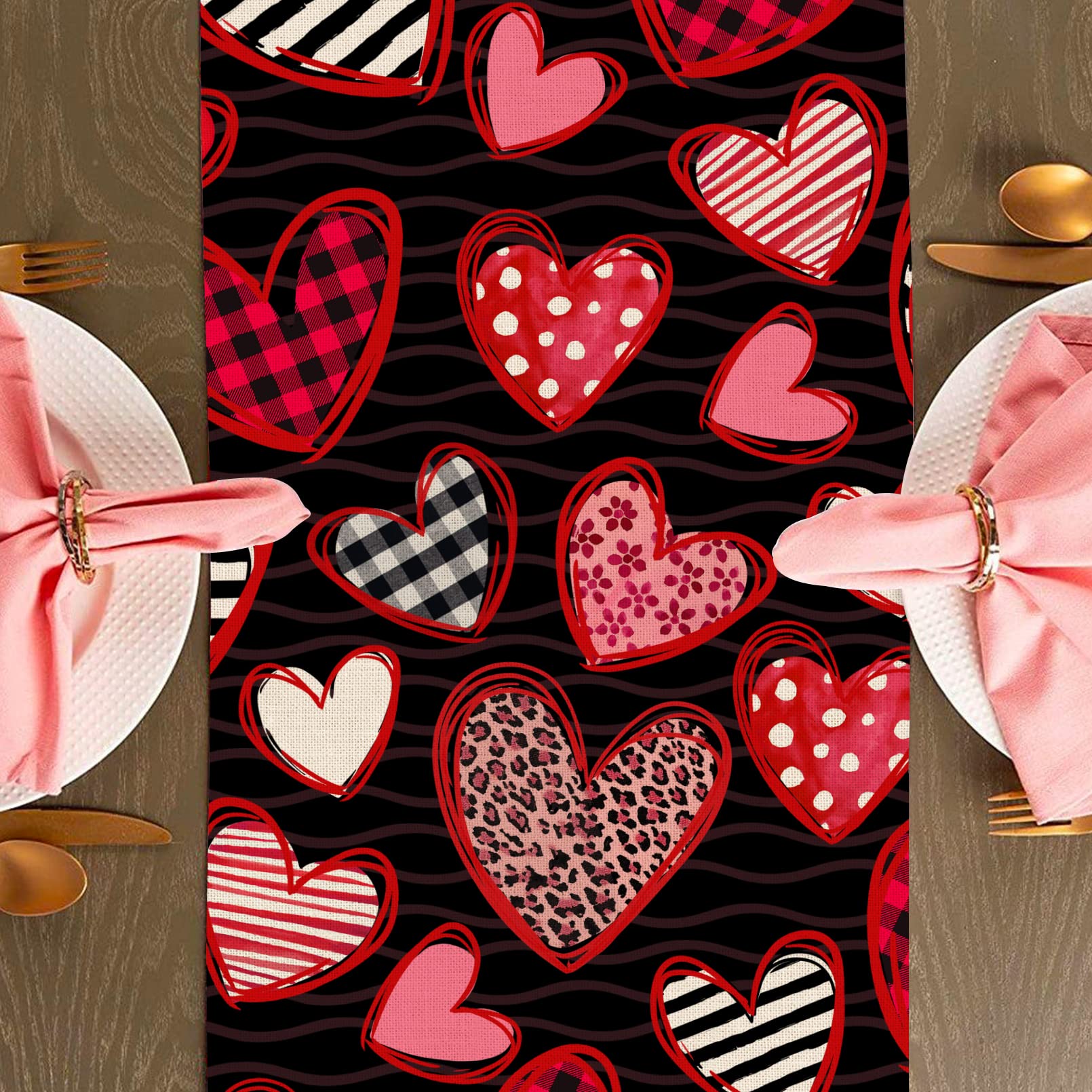 Seliem Camino De Mesa De Corazones Rojos Para El Día De San Valentín