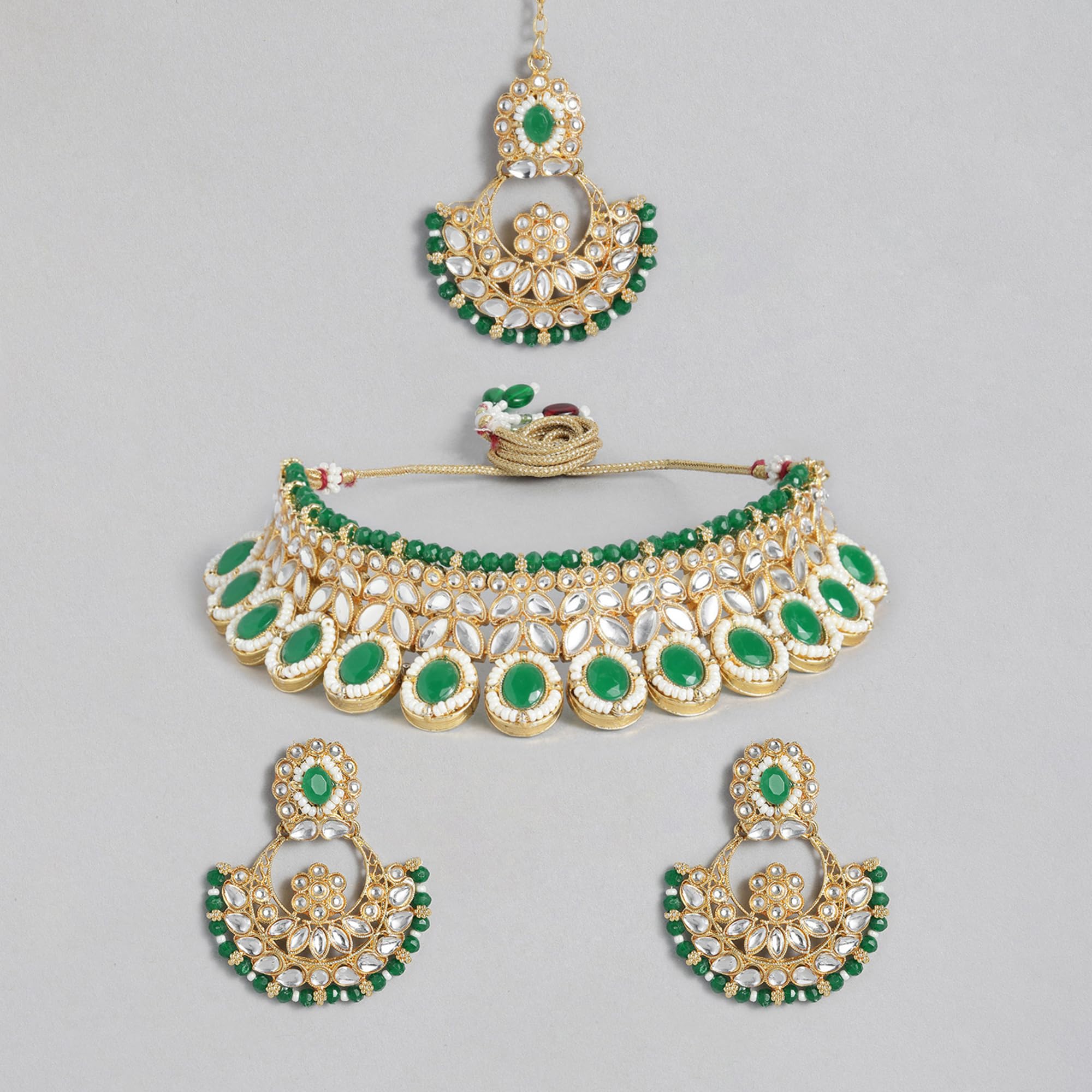 Crystal Cluster Choker Necklace Set with Maang Tikka