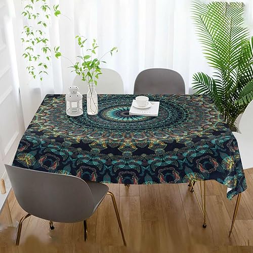 Miniatura 6 de Mantel cuadrado de mandala, impermeable, resistente a las manchas, a las arrugas, lavable, de poliéster, para picnic, cena, vacaciones, cocina,