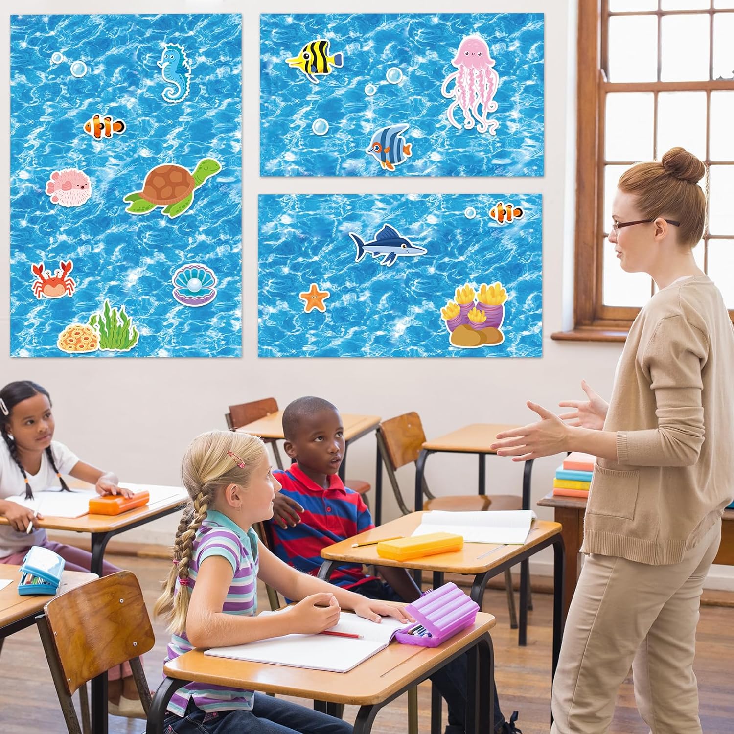 Qyeahkj 17.7in x 20ft Bulletin Board Paper Roll Bulletin Board Background Paper Fade Resistant Classroom Decoration Poster Art Craft Home Wall Education Decor Supplies Ocean