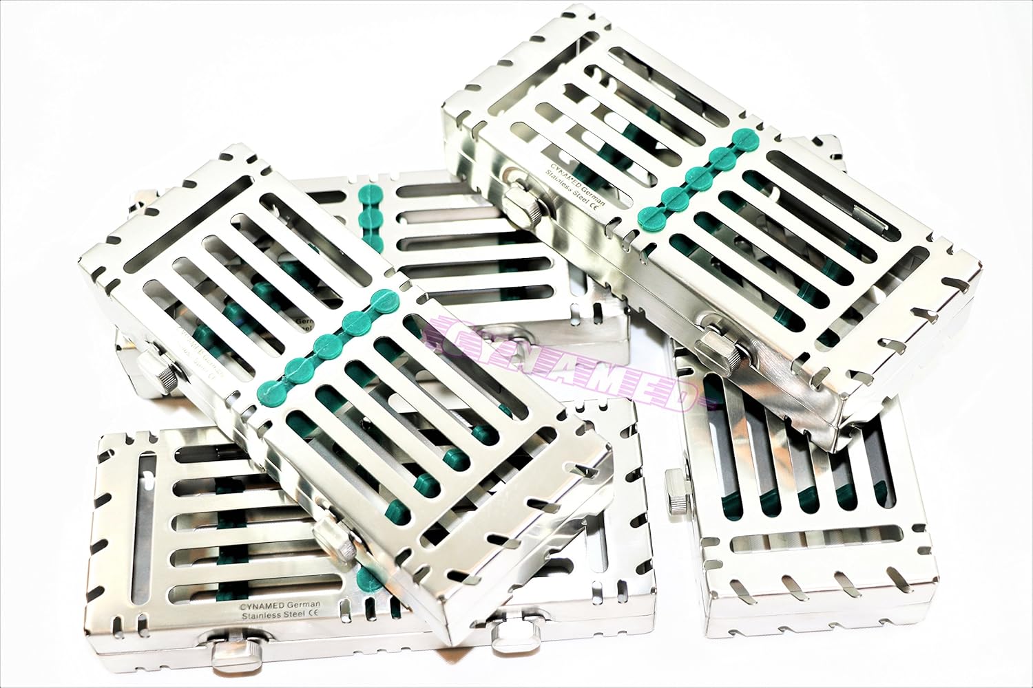 5 Sterilization Racks for 5 Instruments Detachable with Double Buttons German Stainless Steel Green Cynamed
