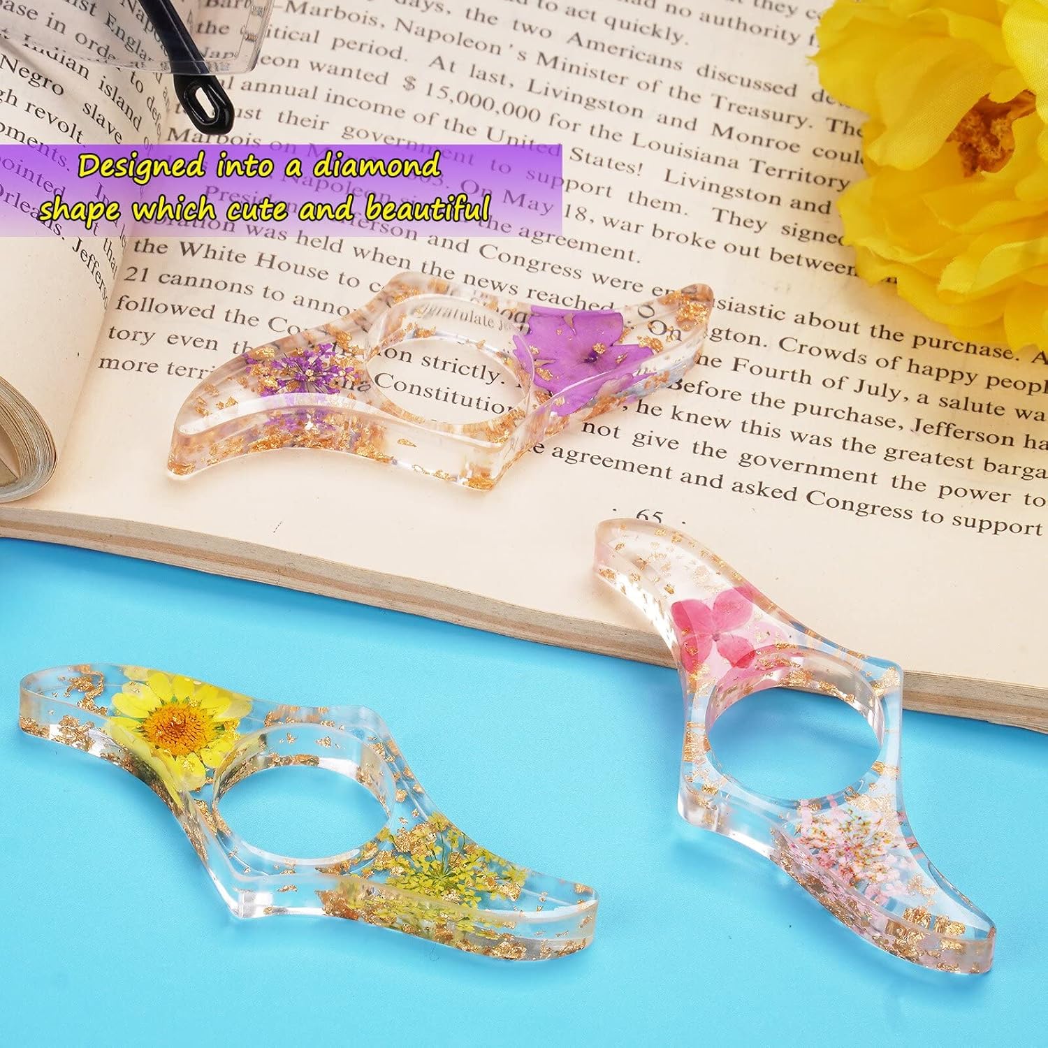 3 Pieces Book Page Holder-Dried Flower Resin Thumb Holder-Handmade Light Weight Opener Bookmarks Reading Accessories for Teachers Lovers - Image 3