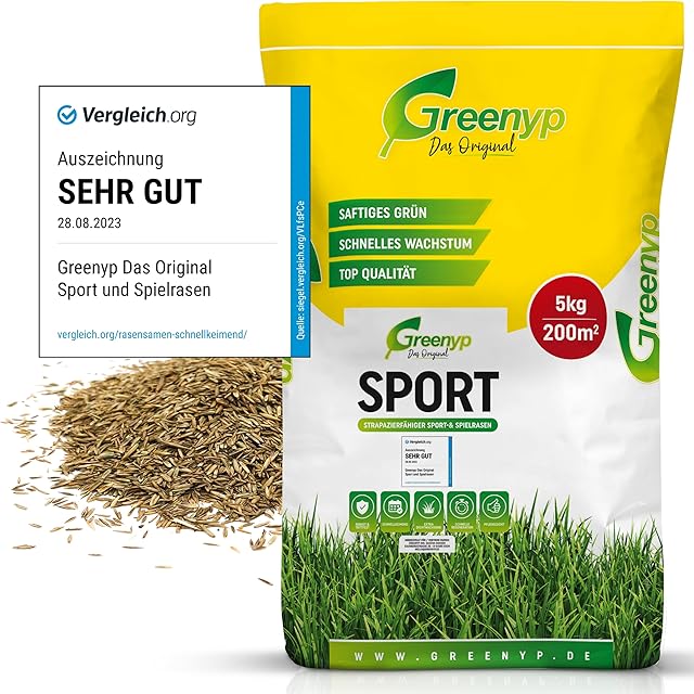 Greenyp Greenyp Sport I strapazierfähiger Sport-& Spielrasen I 5kg für 200m² I Sportrasen Grassamen Rasensamen Rasensaat Gras Nachsaat schnellkeimend — Saat & Dünger