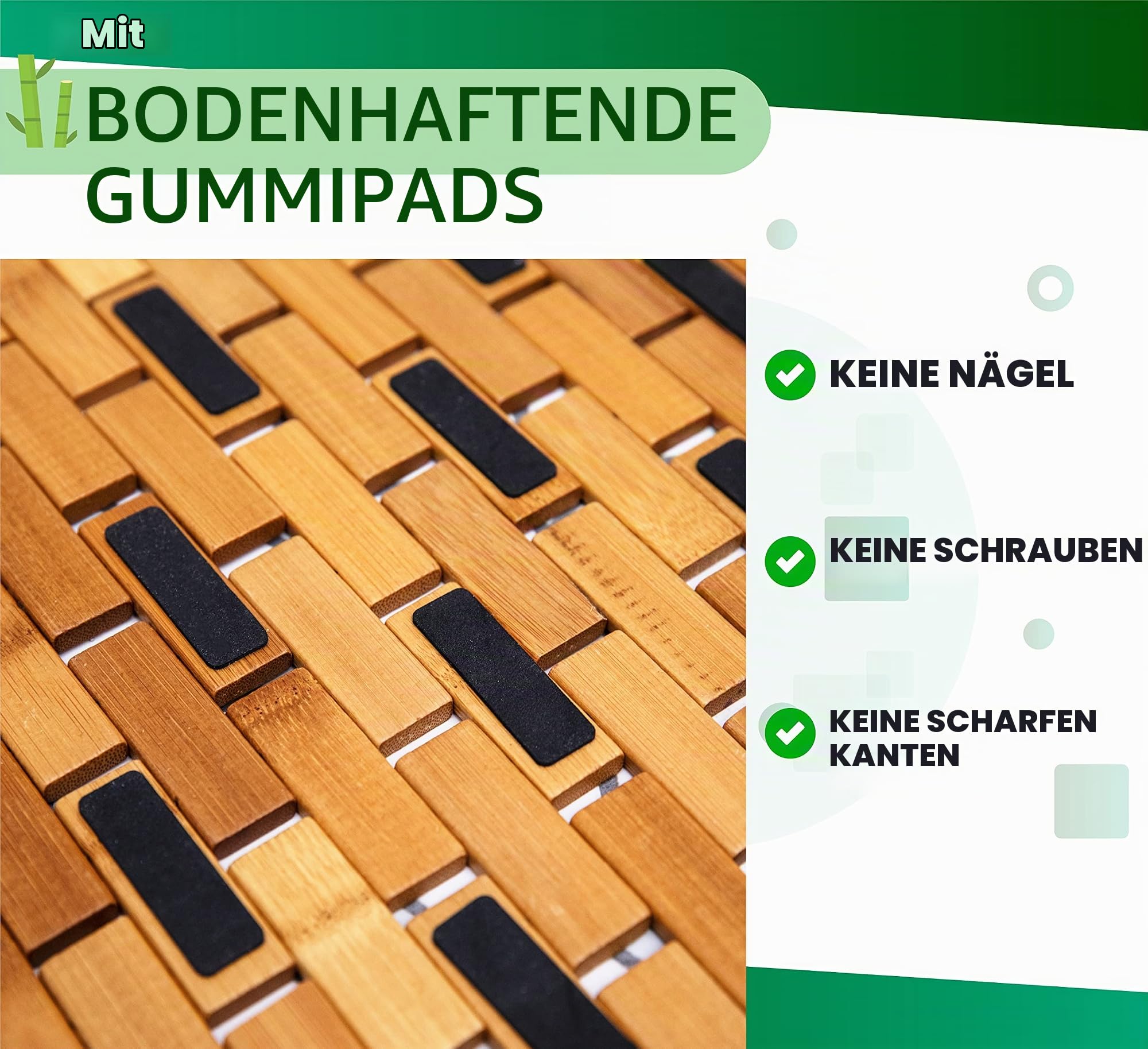 Badematte aus natürlichem Bambusholz, groß, lang, faltbar (45,7 x 86,4 cm (B x L), gummierte Unterseite, Bodenzubehör für Badezimmer, Sauna, Spa und Badewanne, Keine Nägel