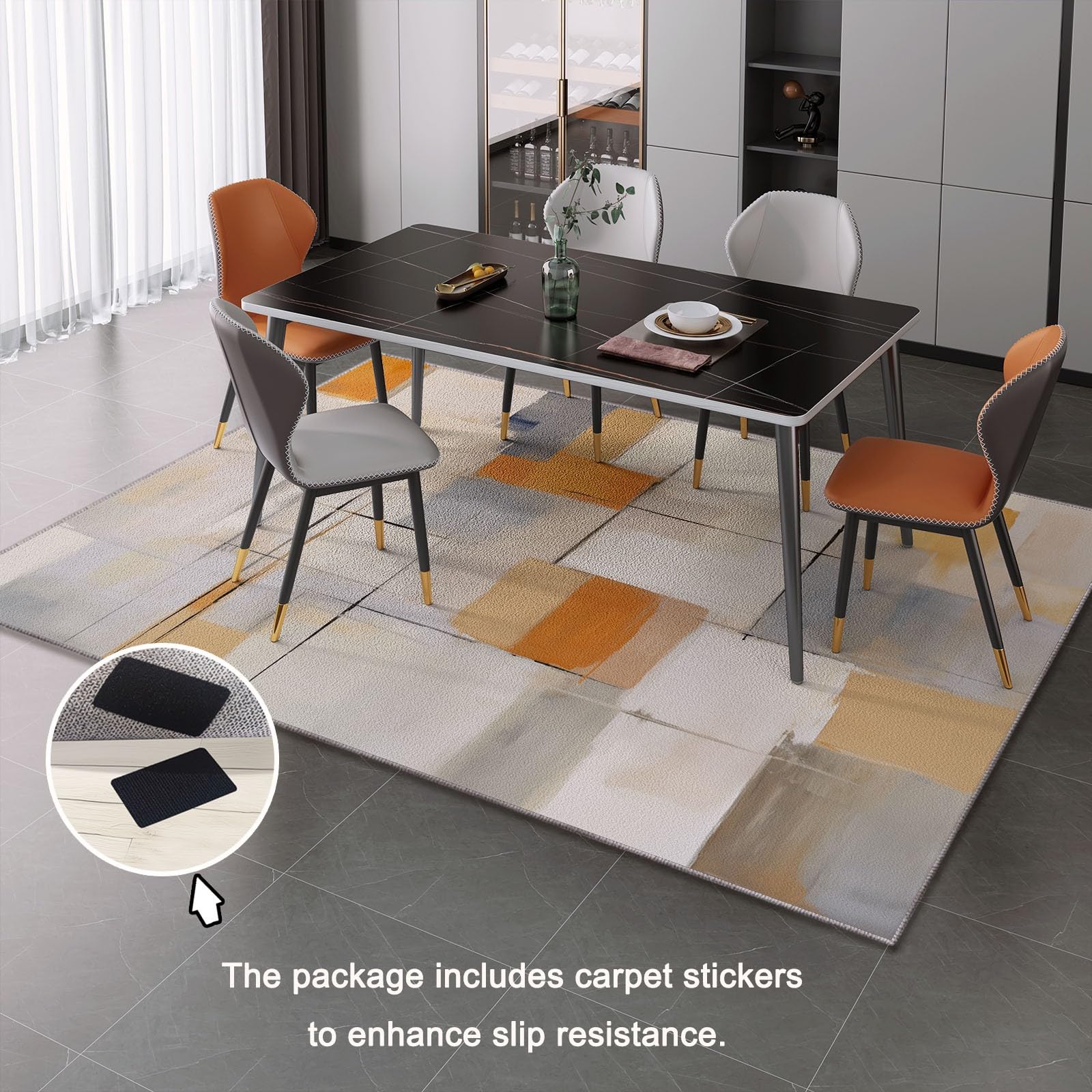 Dywan w kolorze pomarańczowym miękki krótki włos można prać w pralce abstrakcyjny geometryczny kolor klocki dywan do salonu jadalni sypialnia kuchnia, 80 x 150 cm
