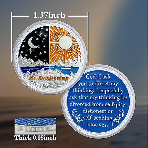 Miniatura 5 de Moneda de sobriedad de Sun Moon  Moneda AA de día y noche  Medallón de chip AA HA con cita inspiradora  Narcóticos alcohólicos anónimos regalos para