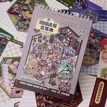 3D Scene Sticker Book for Adults: 51 Set DIY Creative Miniature House Stickers for Women Teenager Friends Make Your Own Fun Cartoon Reusable Scenery Sticker Birthday Gifts Home Travel Activities