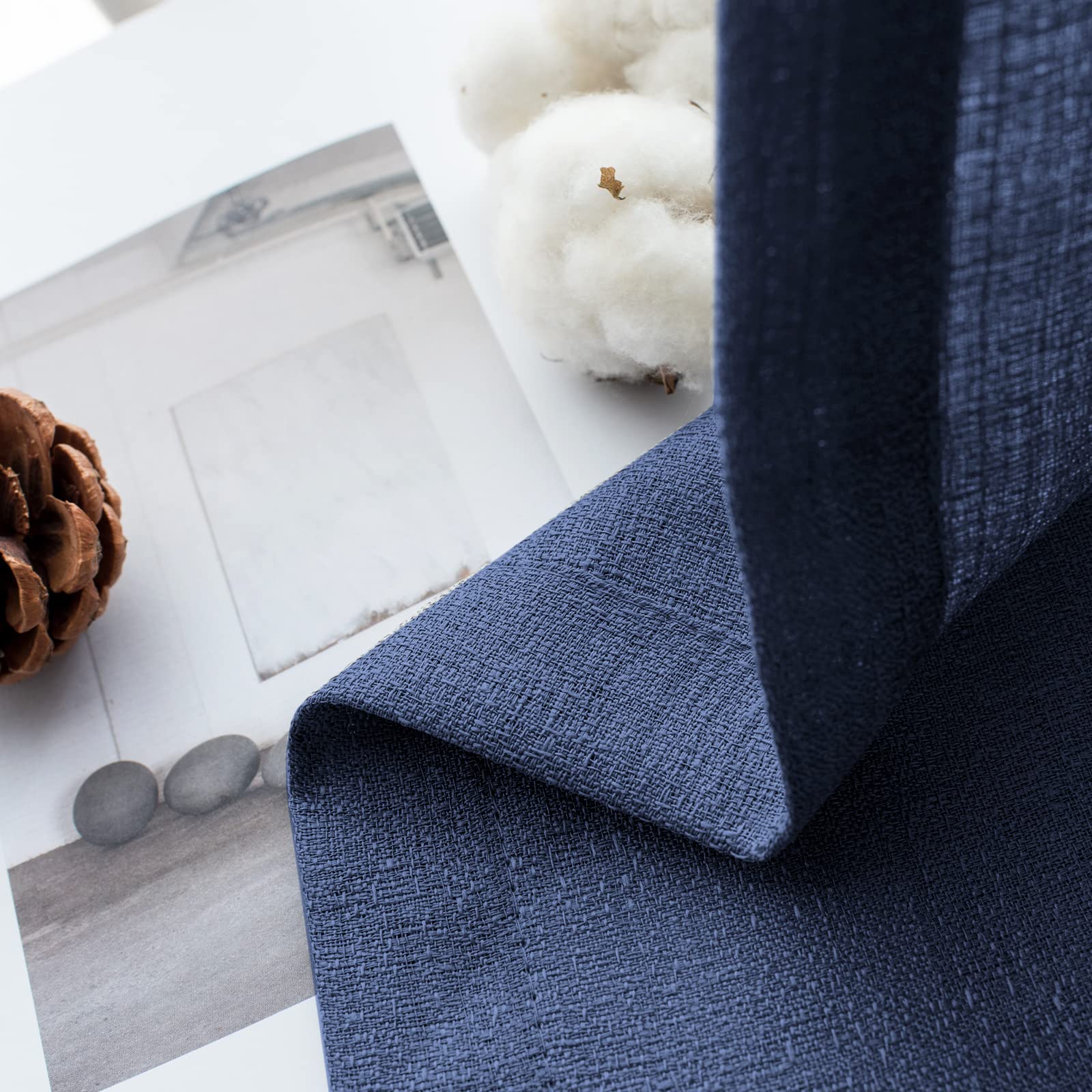 Melodieux Navy Semi Sheer Curtains 108 Inches Long for Living Room Bedroom Extra Long Linen Look Rustic Grommet Voile Drapes - Image 3