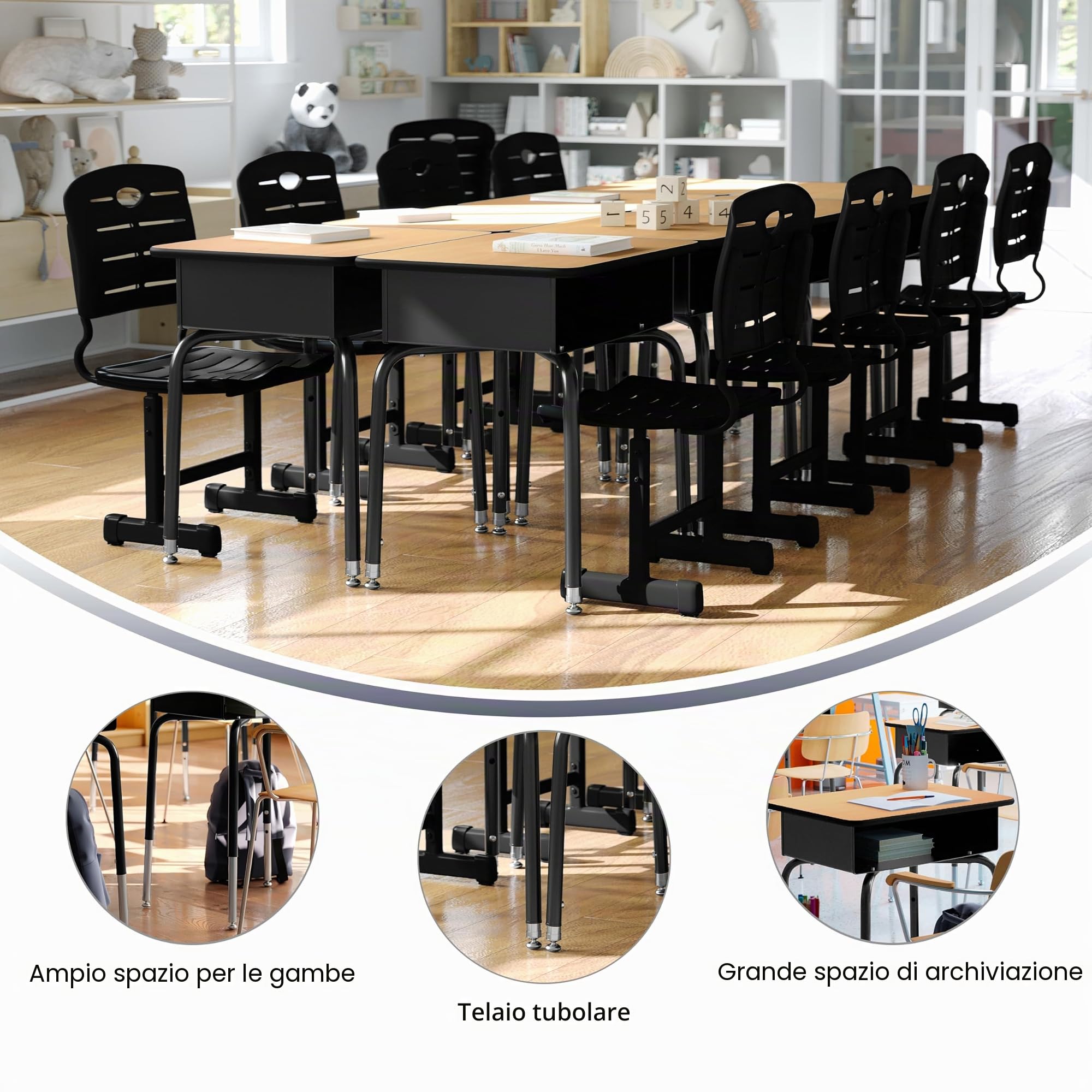 Flash Furniture FD-Desk-GG - Scrivania per Studenti con Scatola Porta Libri in Metallo Aperta Frontale, Colore: Nero