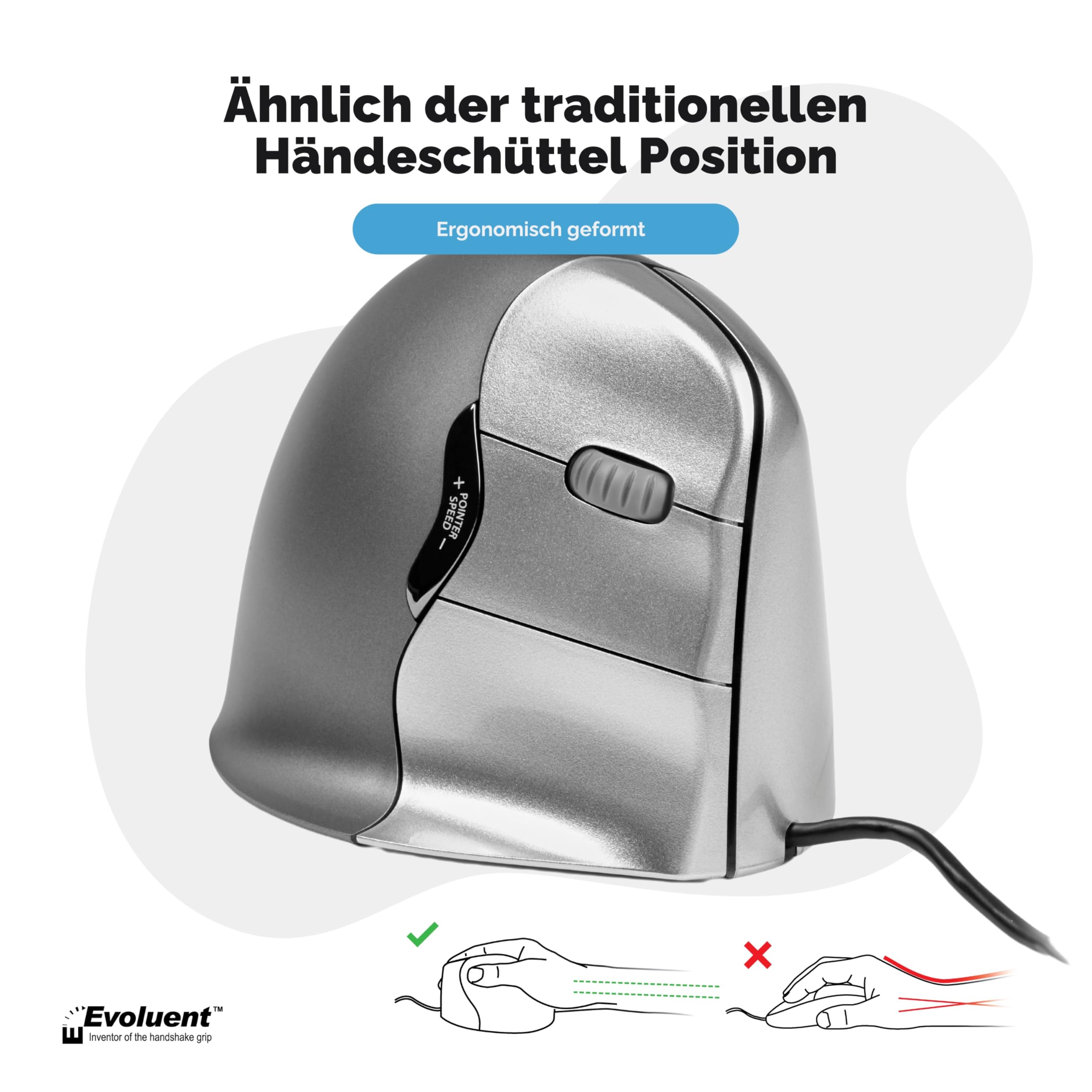Evoluent VM4R Vertical Mouse 4 Maus für Rechtshänder, Schwarz, Grau