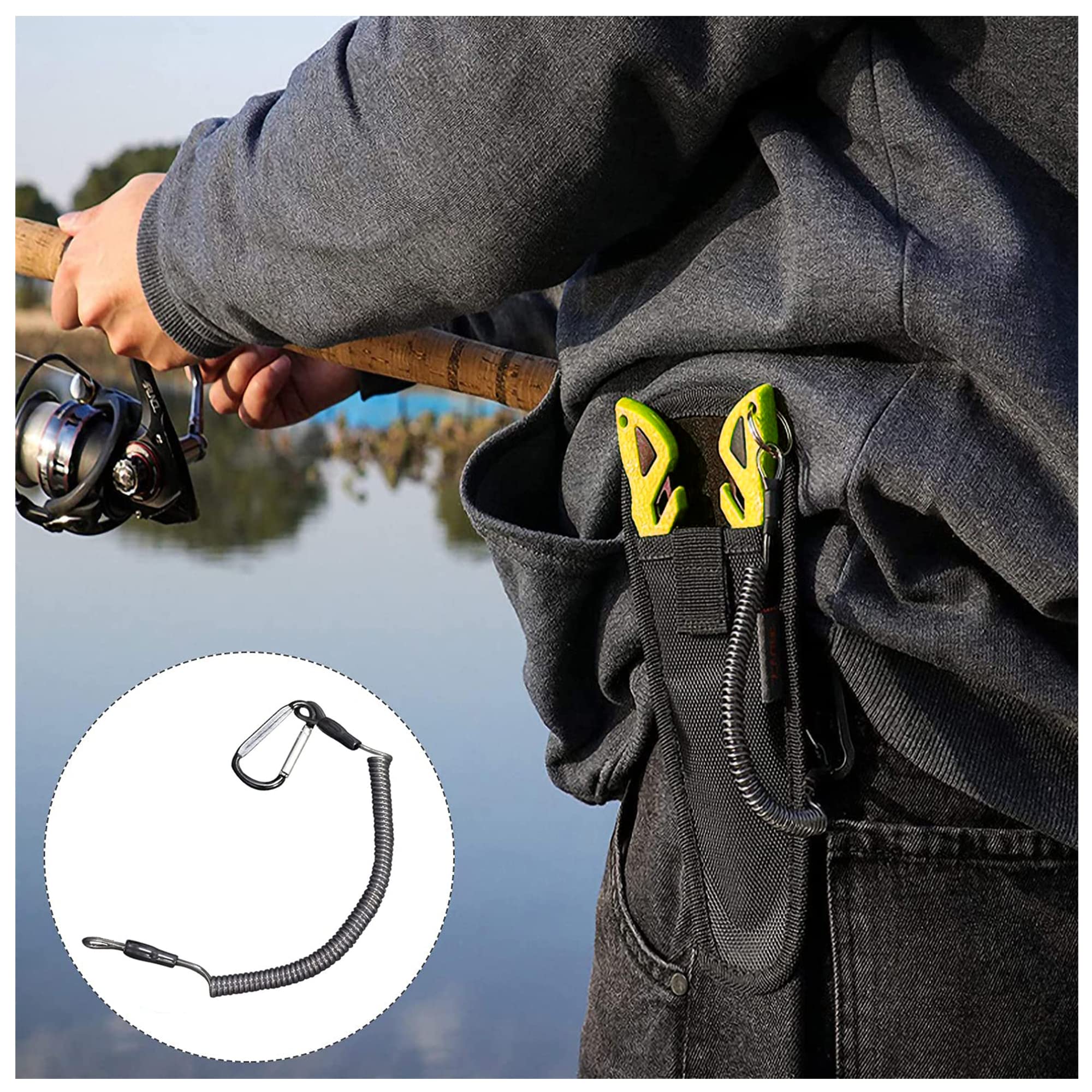 5 Piezas Cordón de Pesca Elástico Llavero Espiral Cuerda de Seguridad en Espiral Antipérdida con Mosquetón Cordón De Elasticidad para Evite la Pérdida de Llaves Alicates y Herramientas de Pesca