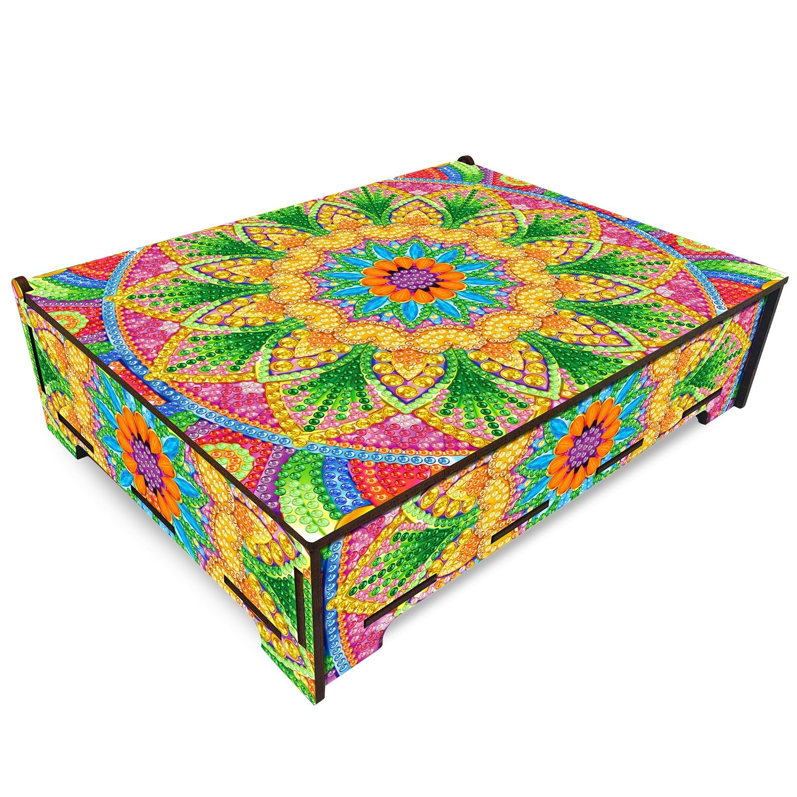 Lebartm DIY Diamond Art Painting Jewelry Box with Mirror Mandala Organizer Storage Box Special Shaped Crystal Rings Necklace Bracelet Gift Case for Women Girls Desktop Ornament-Mandala03