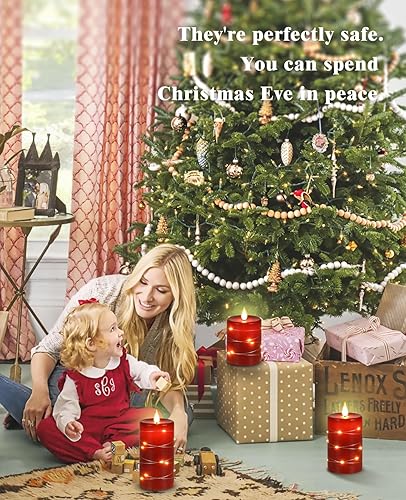 Miniatura 4 de Da by Velas rojas sin llama con cadena de luces, velas que funcionan con pilas con control remoto y temporizador, velas LED parpadeantes para
