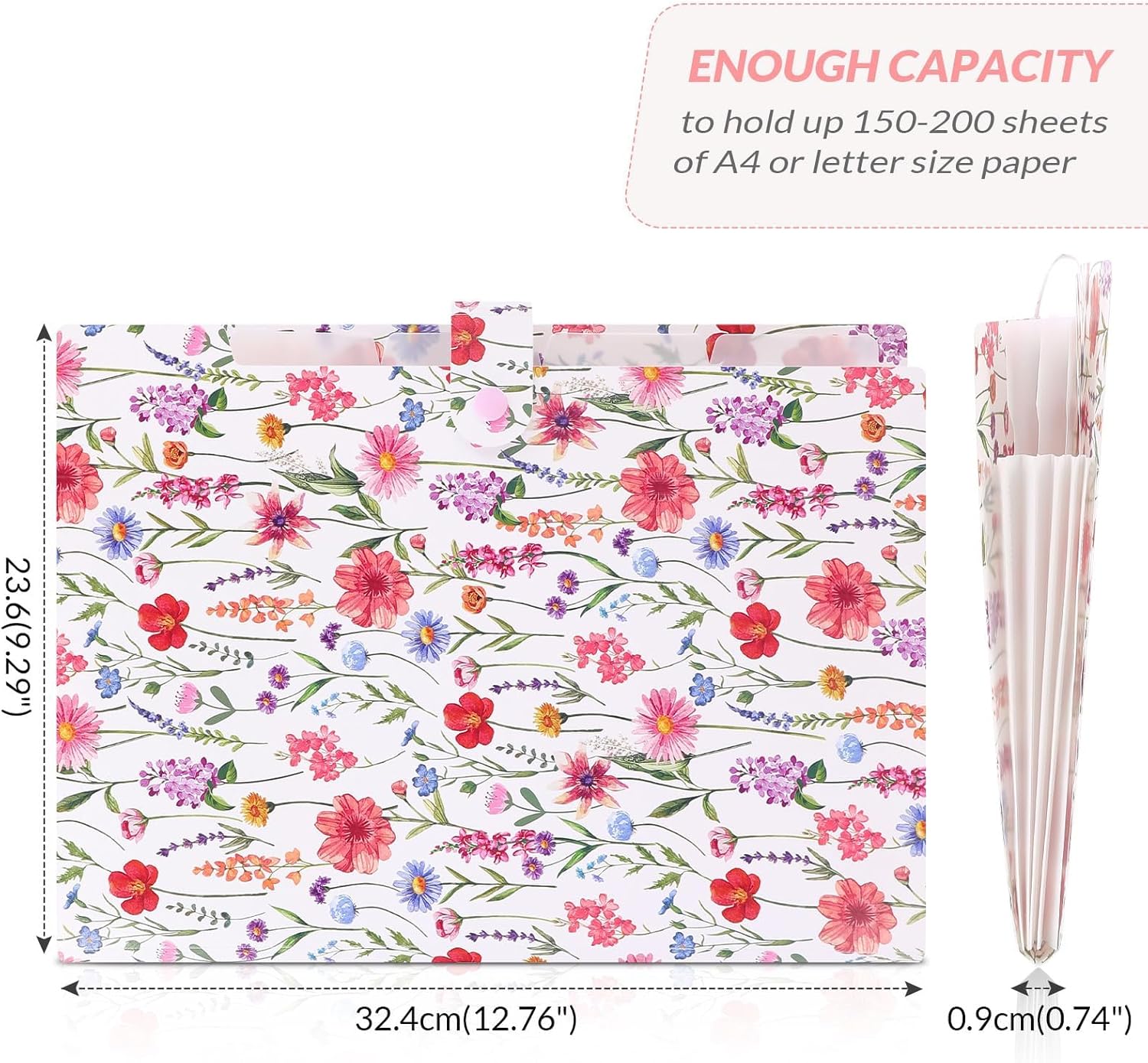 SKYDUE Accordion File Organizer, Floral Expanding File Folders with 5 Pockets, Cute Document Organizer for Paper Bills Receipt Storage, School Office & Hospital Supplies Letter/A4 Size White - Image 8