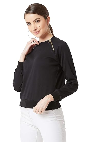 Women's Turquoise Solid Cotton Sweatshirt