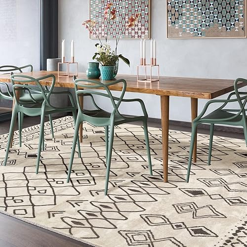 Miniatura 8 de Alfombra lavable de gran tamaño de 8 x 10 pies para sala de estar, antideslizante, bohemio, marroquí, para dormitorio, interior, casa de campo,