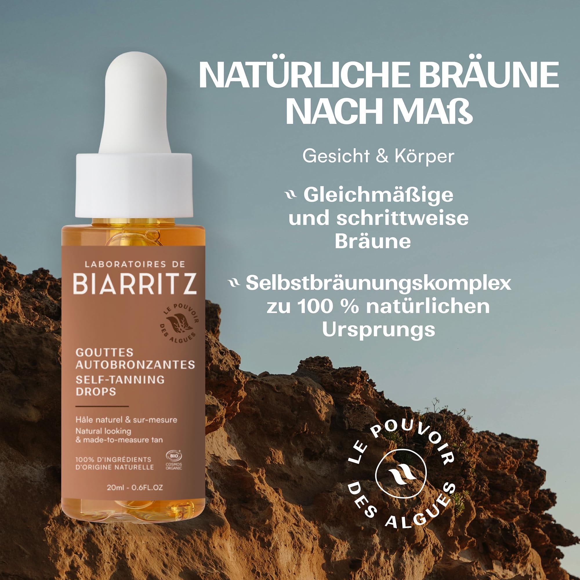 Laboratoires de Biarritz - Bio-Selbstbräunungstropfen - Eine schöne natürliche Bräune nach Wunsch - Gesicht und Körper - 20 ml