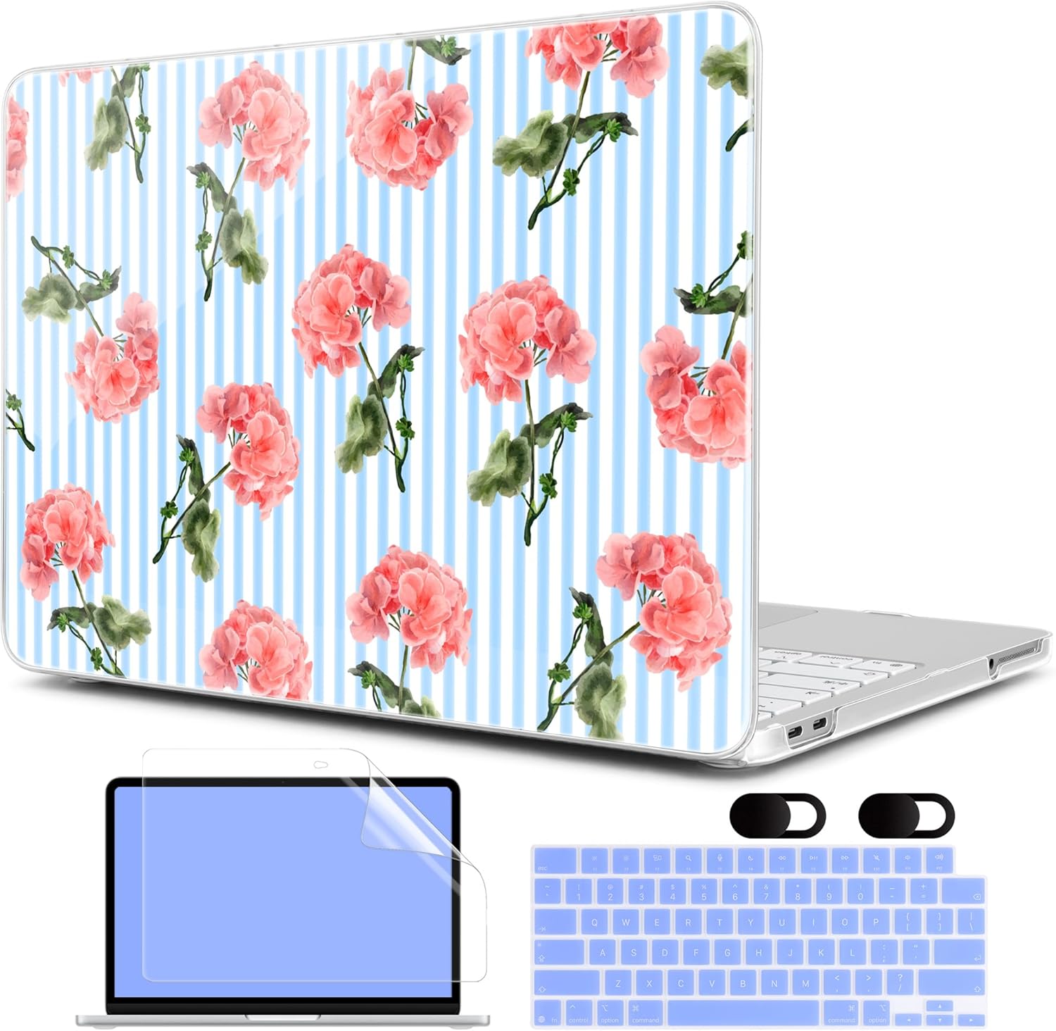 MEEgoodo Printed Case for New MacBook Neo 13 inch 2026 Release(Fit Model A3404), Laptop Hard Shell Cases with Keyboard Skin & Screen Protector & Webcam Covers, Pink Bows&Stripes