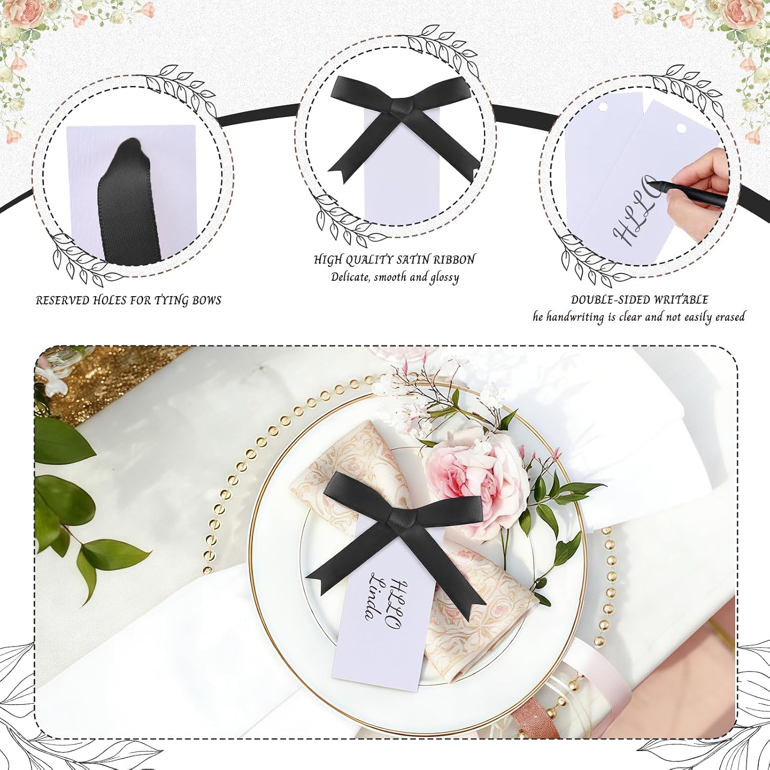 Babenest 50pcs Name Place Cards for Party Elegant Table Setting,Black