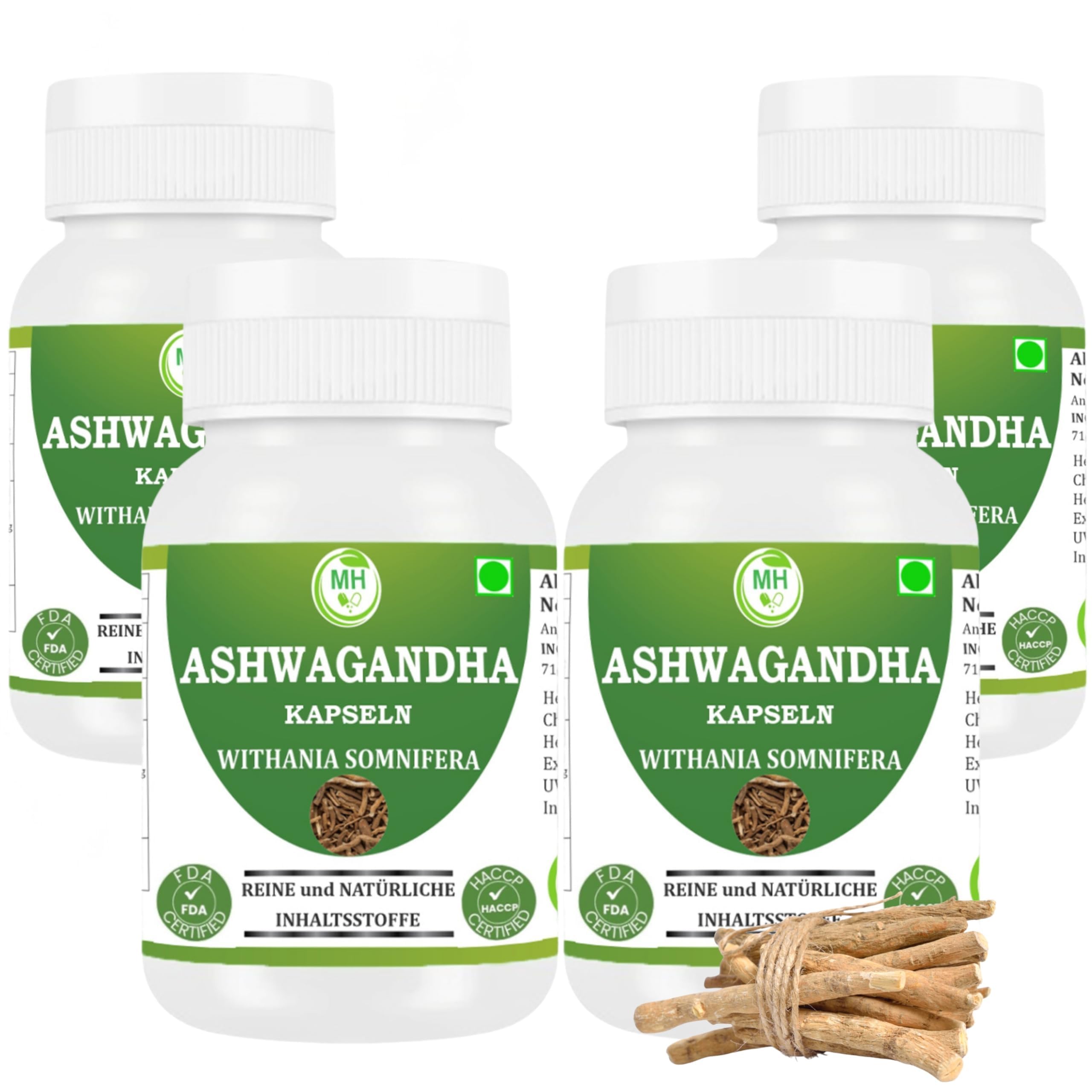 Cápsulas de Ashwagandha Morsan Healthcare | Extracto de Withania Somnifera | 500 mg por cápsula | Sin OGM, Veganas y Sin Gluten | 240 Cápsulas Veganas | Pack de 4 Frascos